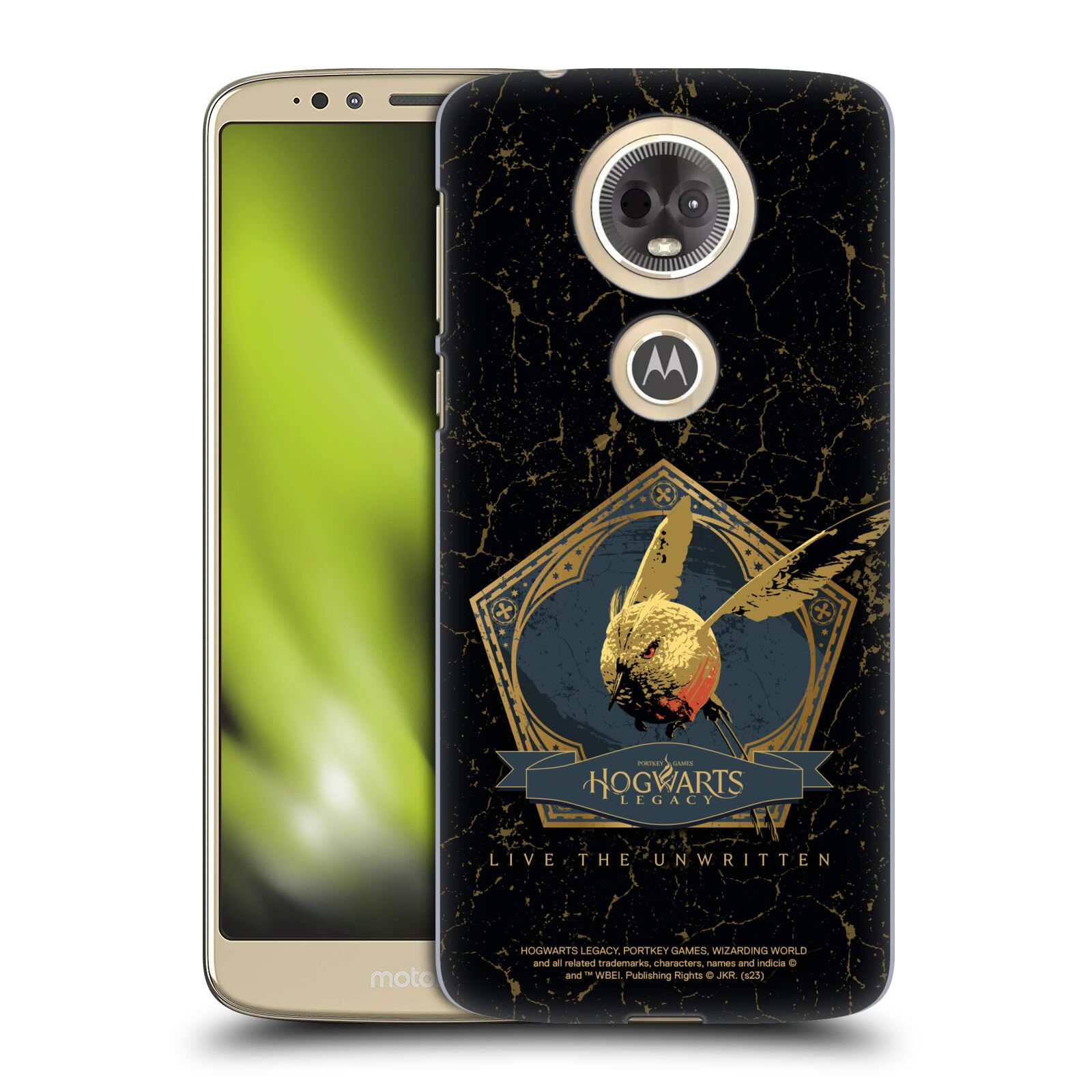 Obal na mobil Motorola Moto E5 PLUS - HEAD CASE - Hogwarts Legacy - zlatý ptáček