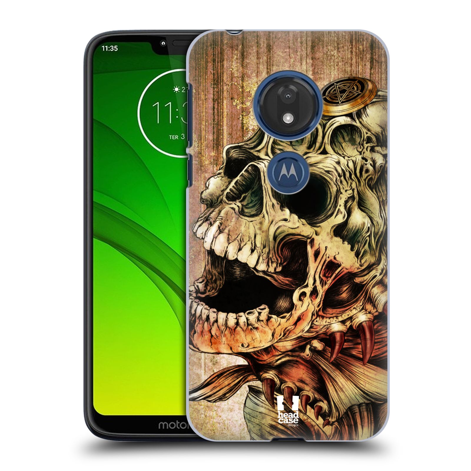 Pouzdro na mobil Motorola Moto G7 Play vzor Kreslené lebky METAL Piraňa