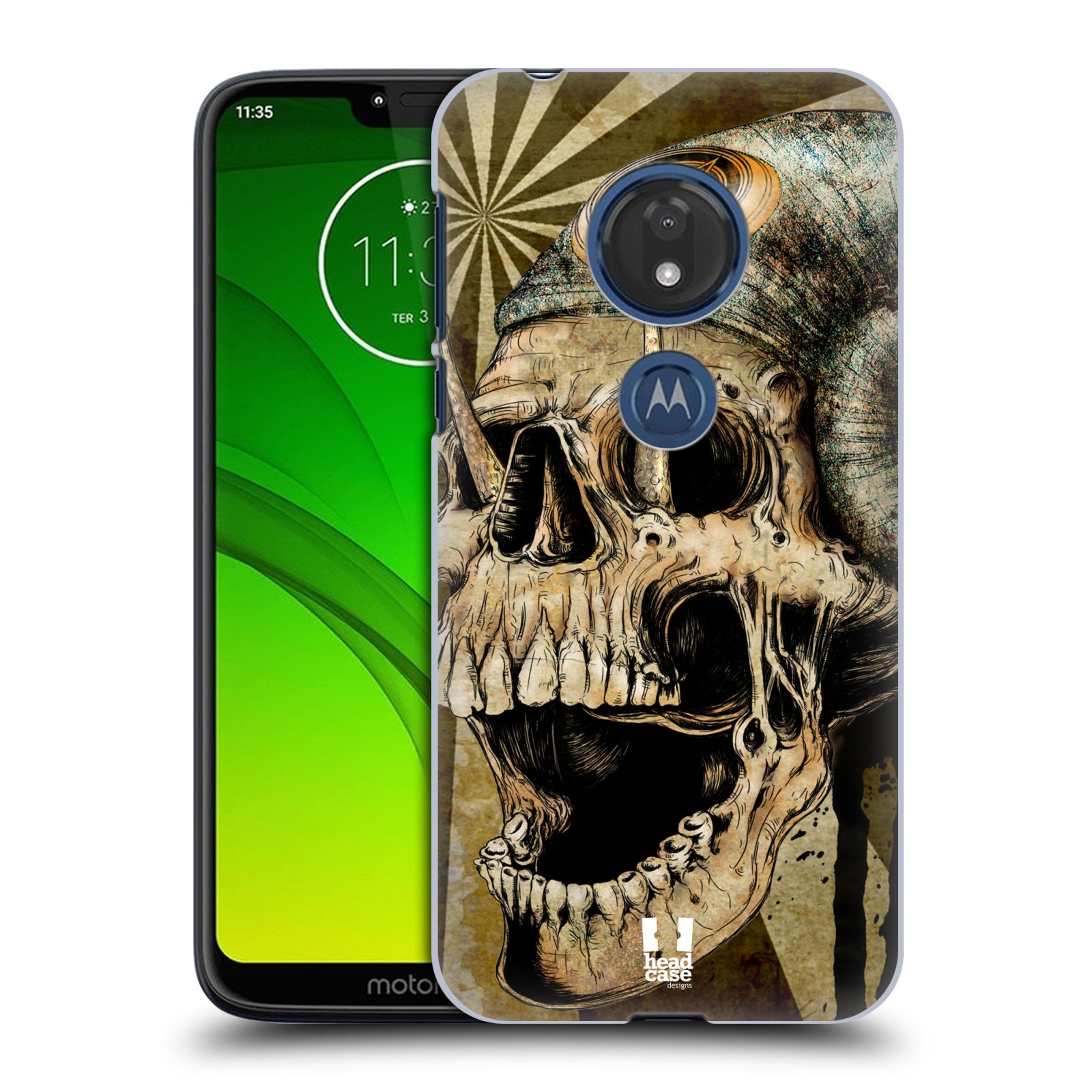 Pouzdro na mobil Motorola Moto G7 Play vzor Kreslené lebky METAL rohy