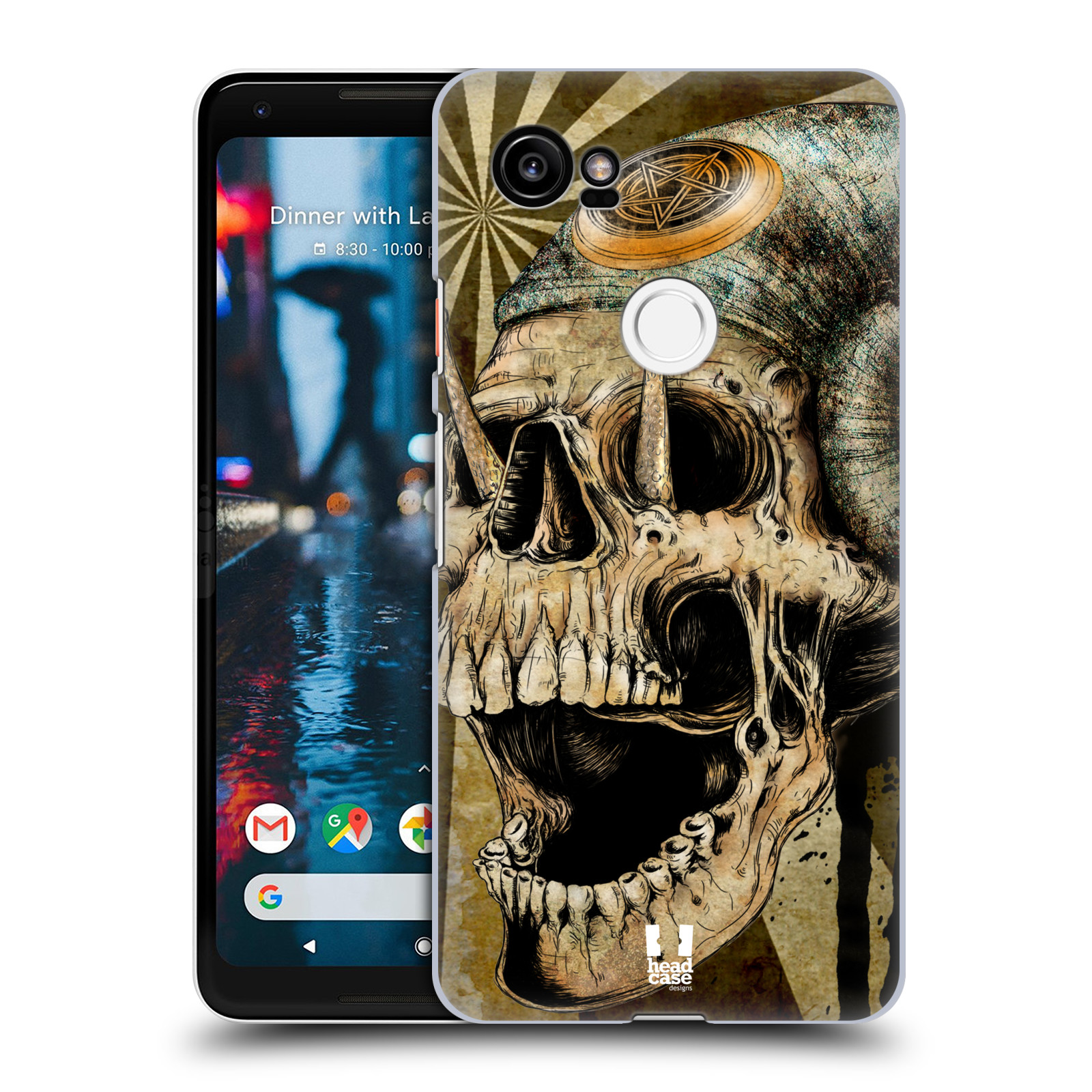 HEAD CASE plastový obal na mobil Google Pixel 2 XL vzor Kreslené lebky METAL rohy