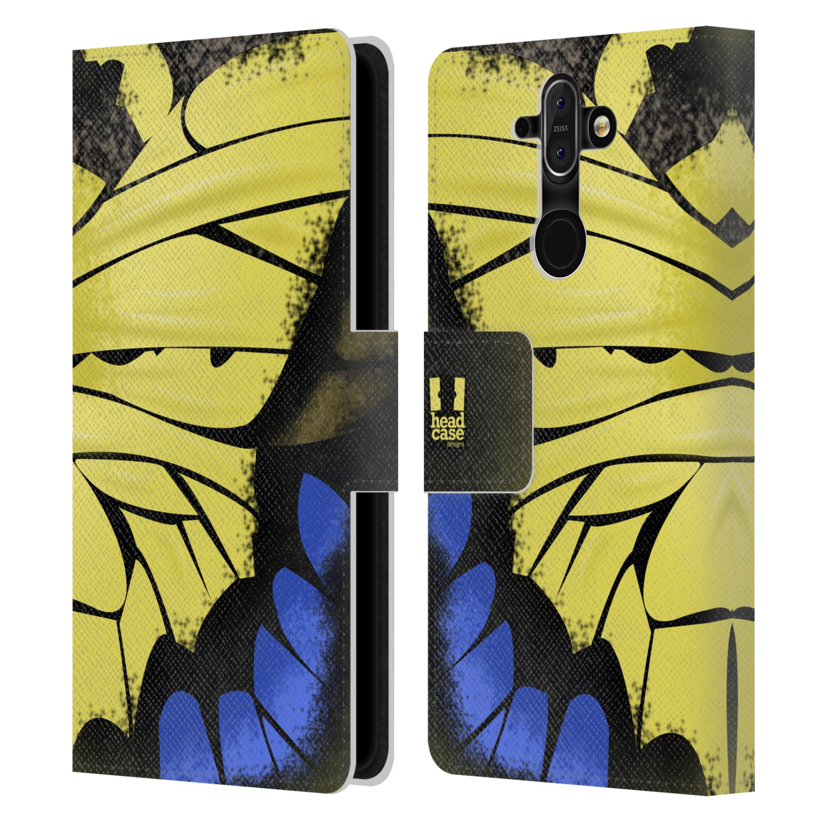 HEAD CASE Flipové pouzdro pro mobil Nokia 8 SIROCCO motýl a křídla kreslený vzor žlutá a modrá