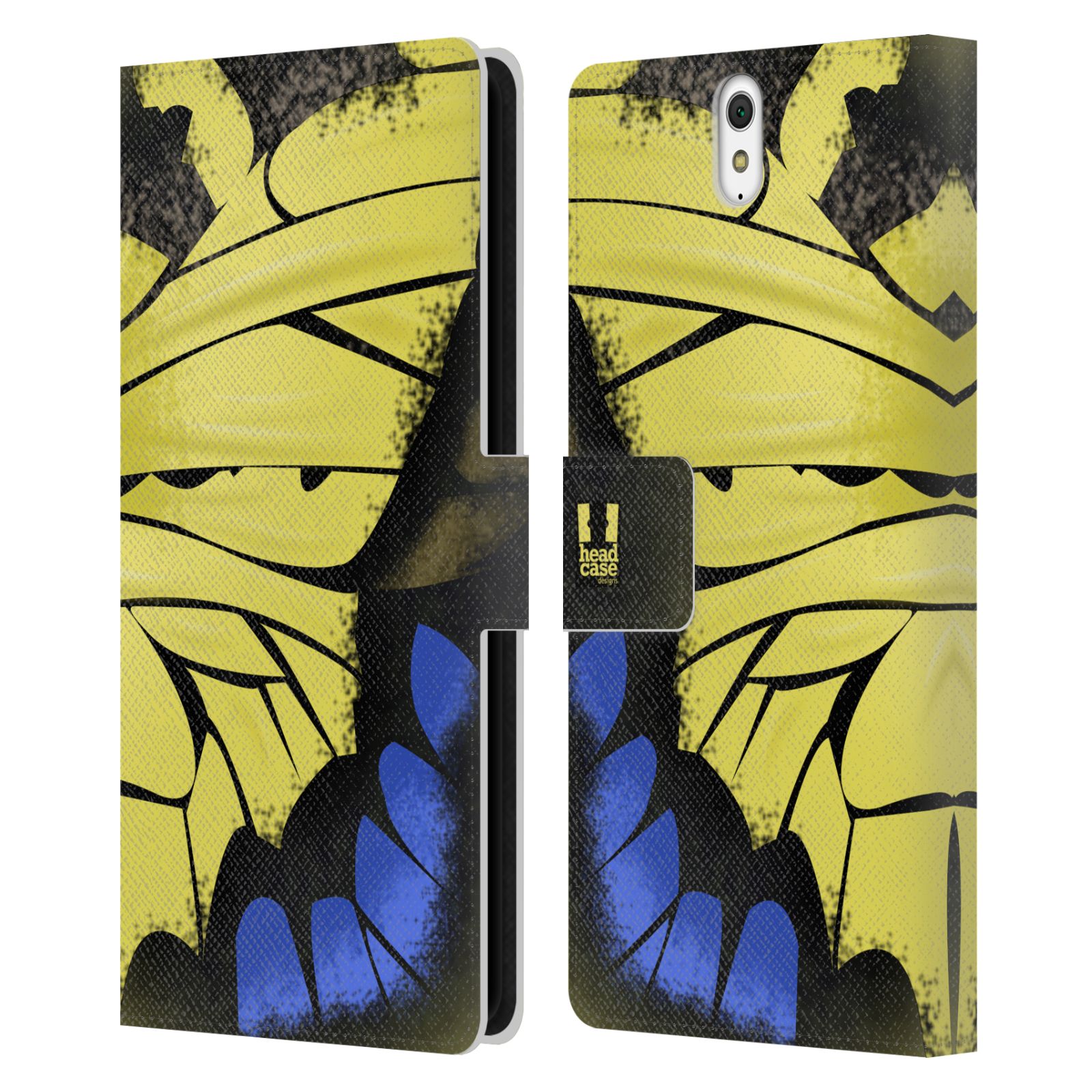 HEAD CASE Flipové pouzdro pro mobil SONY XPERIA C5 Ultra motýl a křídla kreslený vzor žlutá a modrá