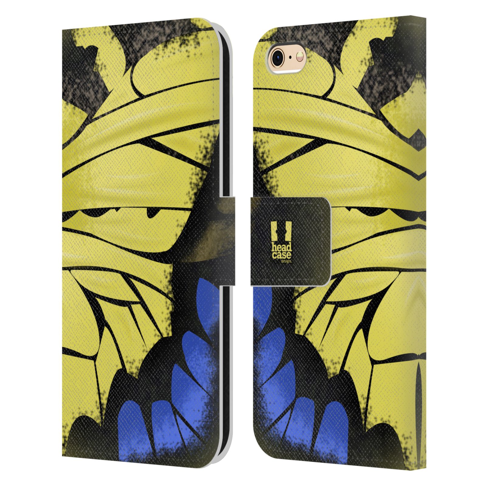 HEAD CASE Flipové pouzdro pro mobil Apple Iphone 6/6s motýl a křídla kreslený vzor žlutá a modrá