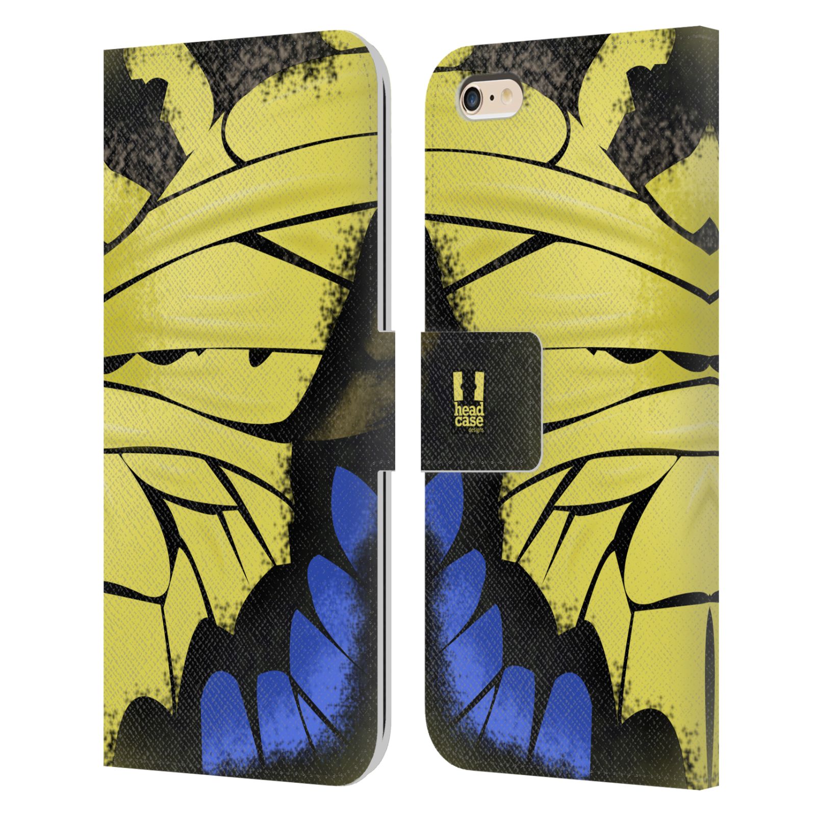 HEAD CASE Flipové pouzdro pro mobil Apple Iphone 6 PLUS / 6S PLUS motýl a křídla kreslený vzor žlutá a modrá