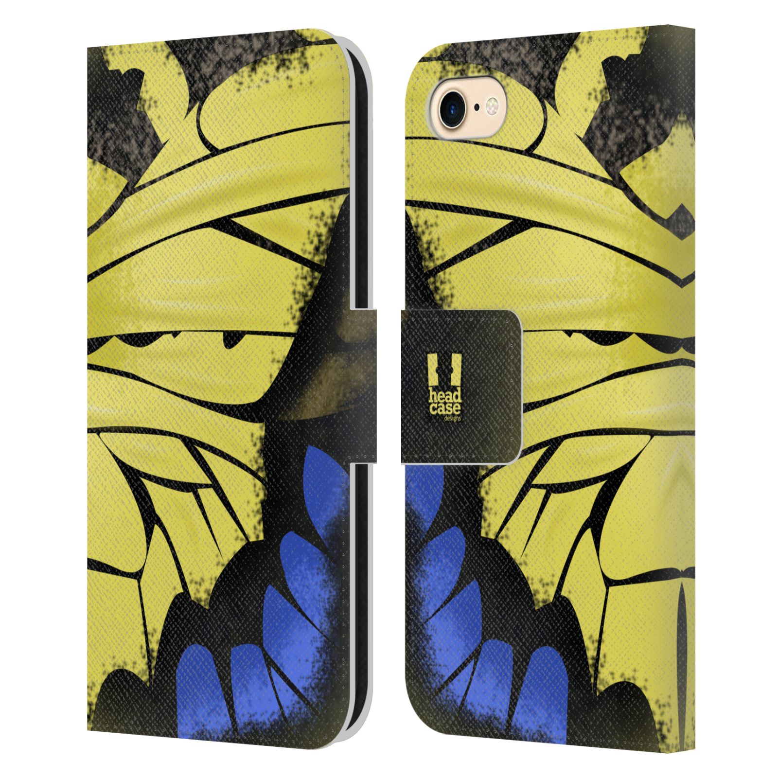 HEAD CASE Flipové pouzdro pro mobil Apple Iphone 7/8/SE 2020 motýl a křídla kreslený vzor žlutá a modrá