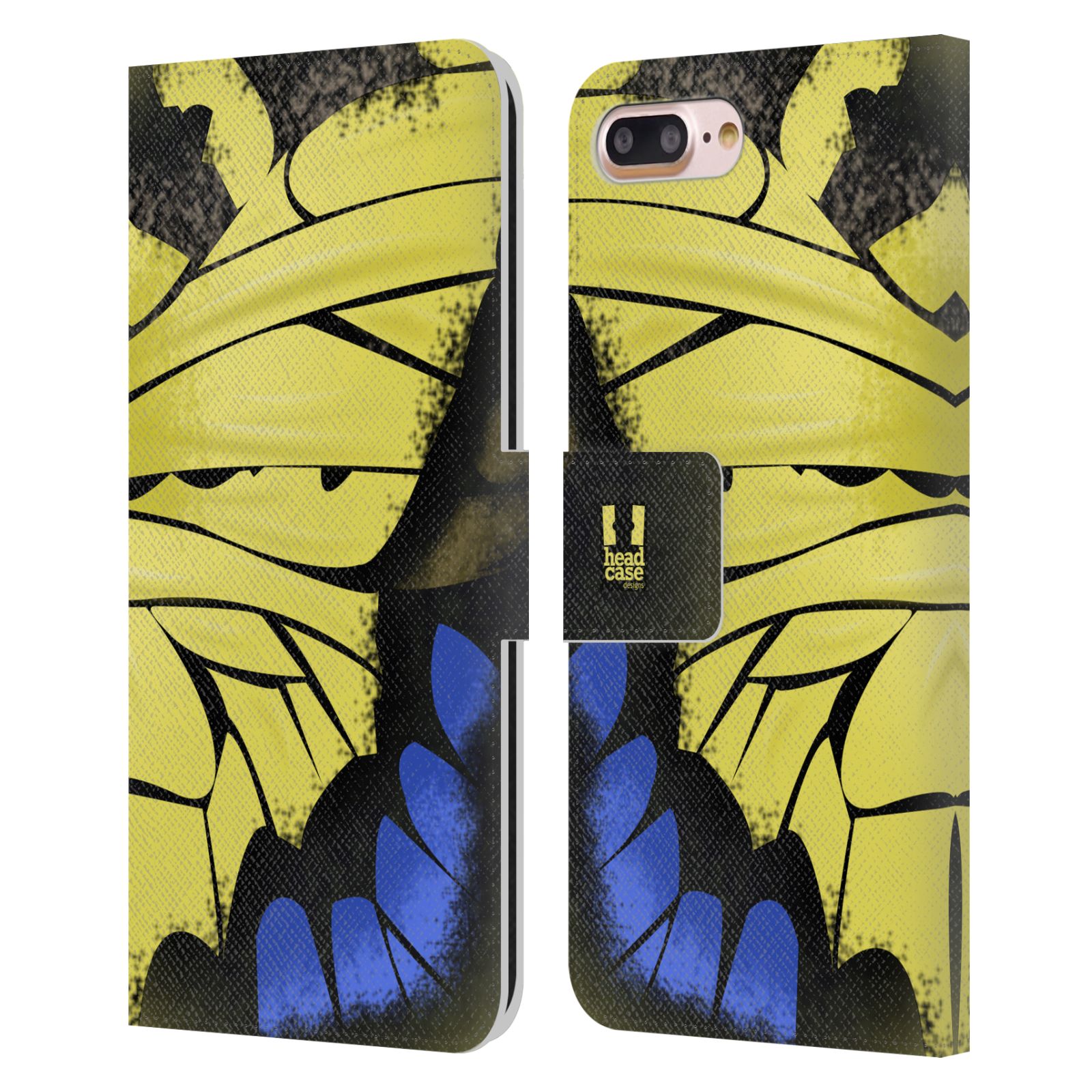 HEAD CASE Flipové pouzdro pro mobil Apple Iphone 7 PLUS / 8 PLUS motýl a křídla kreslený vzor žlutá a modrá