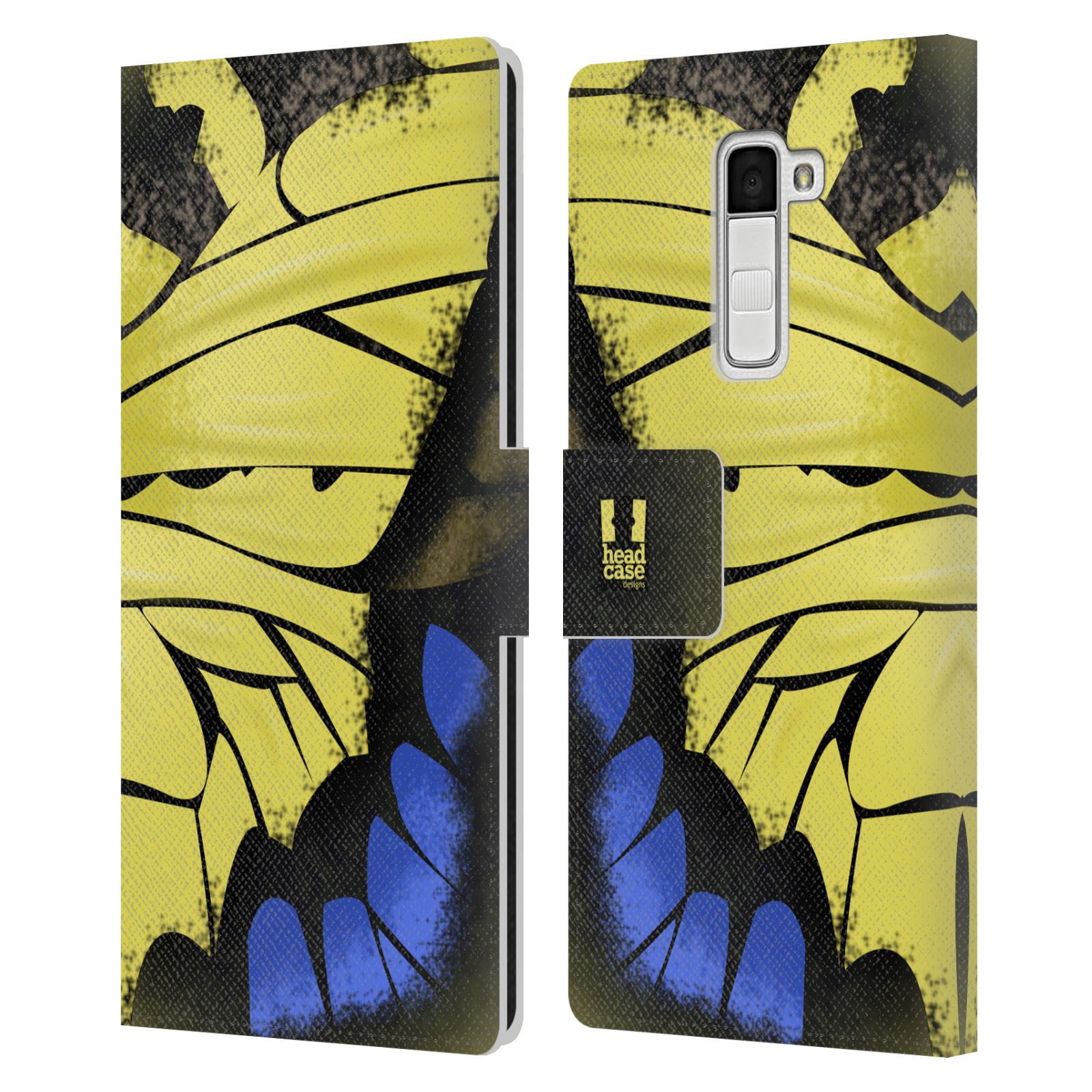 HEAD CASE Flipové pouzdro pro mobil LG K10 motýl a křídla kreslený vzor žlutá a modrá