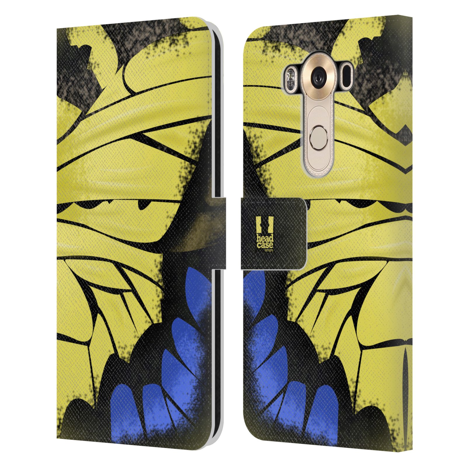 HEAD CASE Flipové pouzdro pro mobil LG V10 motýl a křídla kreslený vzor žlutá a modrá