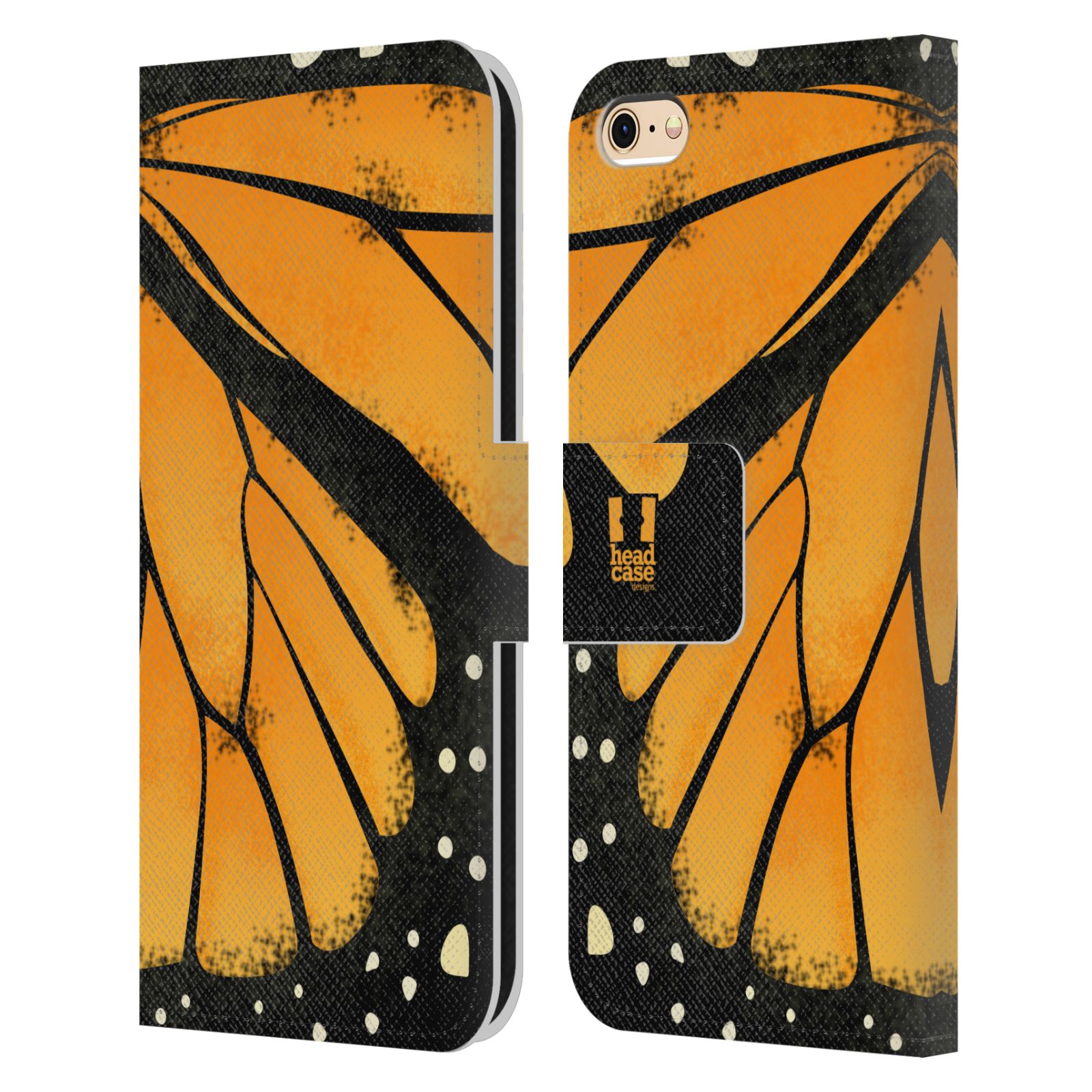 HEAD CASE Flipové pouzdro pro mobil Apple Iphone 6/6s motýl a křídla kreslený vzor MONARCHA žlutá