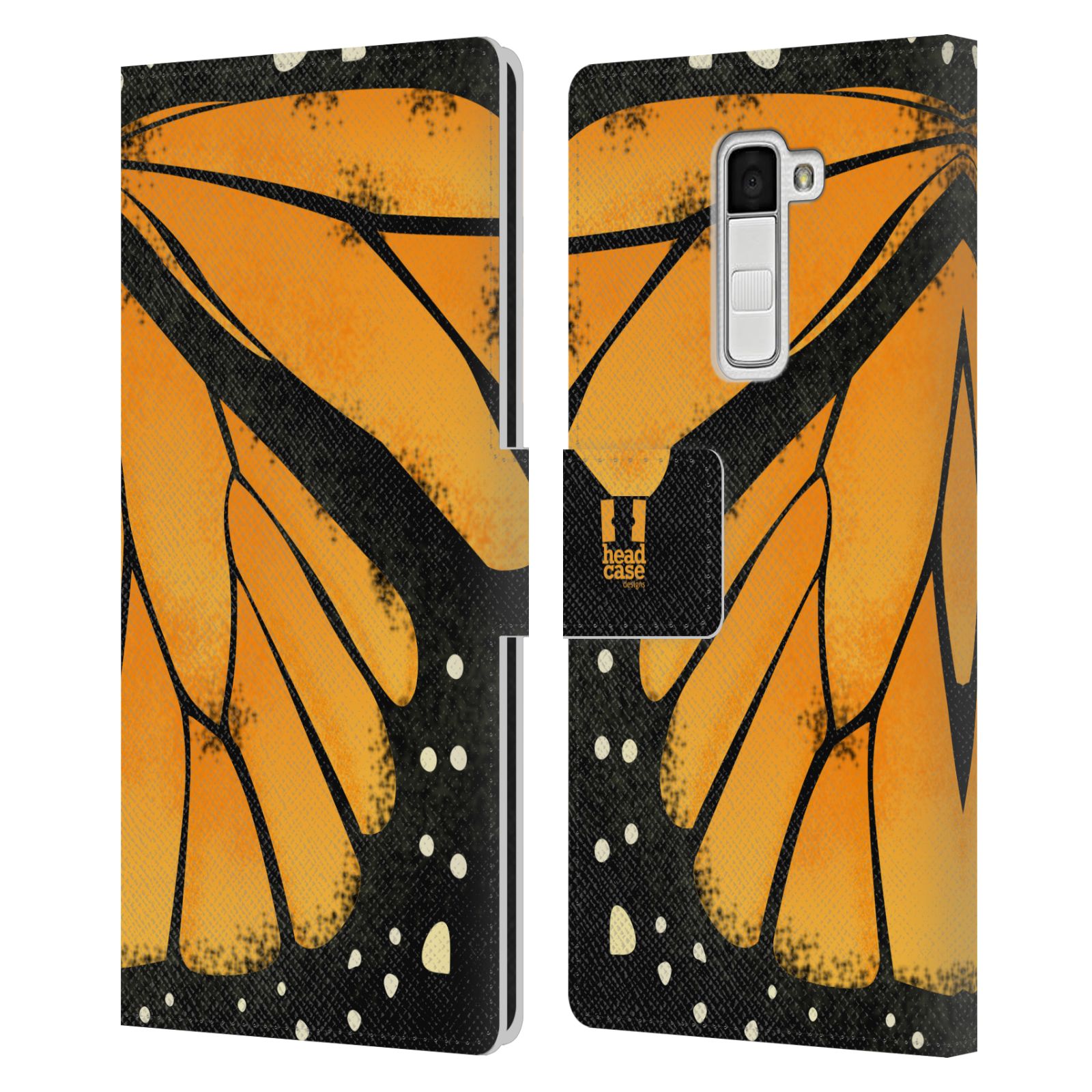 HEAD CASE Flipové pouzdro pro mobil LG K10 motýl a křídla kreslený vzor MONARCHA žlutá