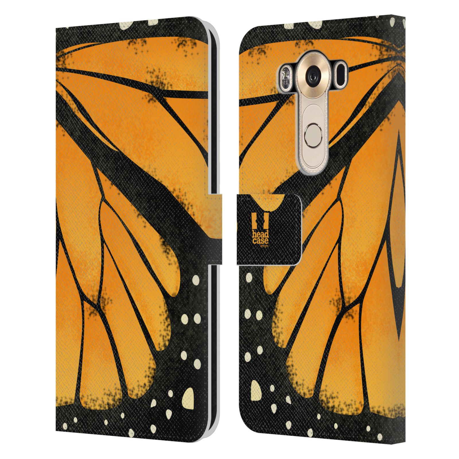 HEAD CASE Flipové pouzdro pro mobil LG V10 motýl a křídla kreslený vzor MONARCHA žlutá