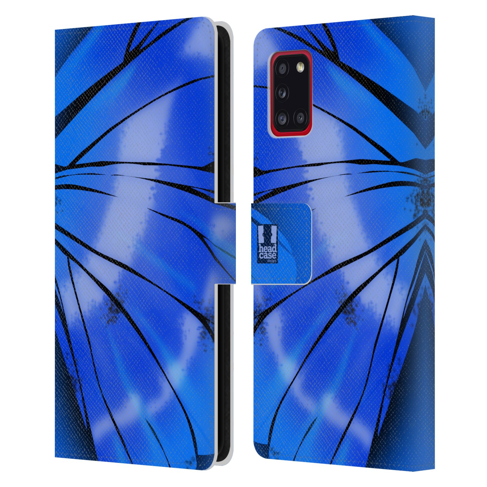 Pouzdro HEAD CASE na mobil Samsung Galaxy A31 motýl a křídla kreslený vzor modrá zářivá