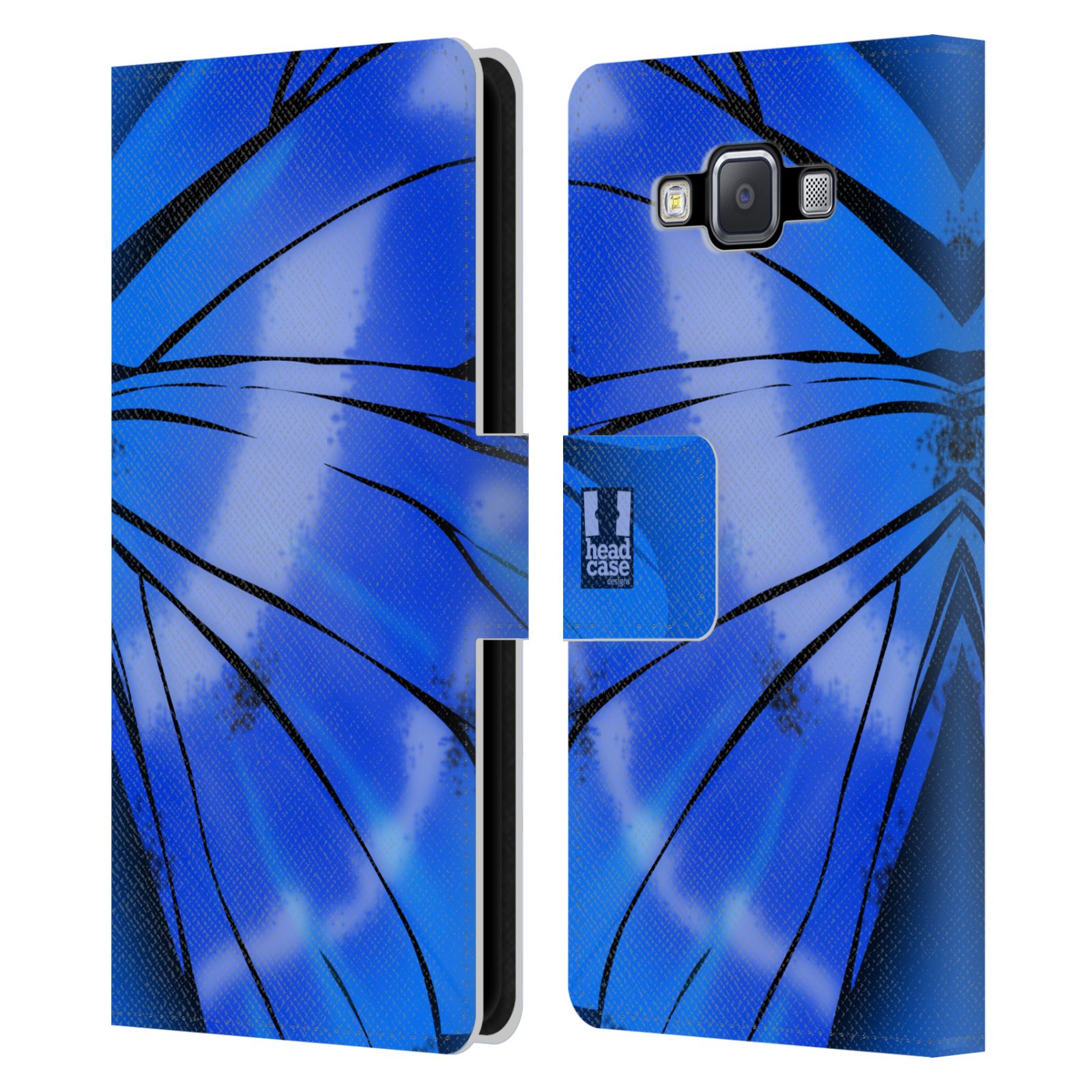 HEAD CASE Flipové pouzdro pro mobil Samsung Galaxy A5 motýl a křídla kreslený vzor modrá zářivá