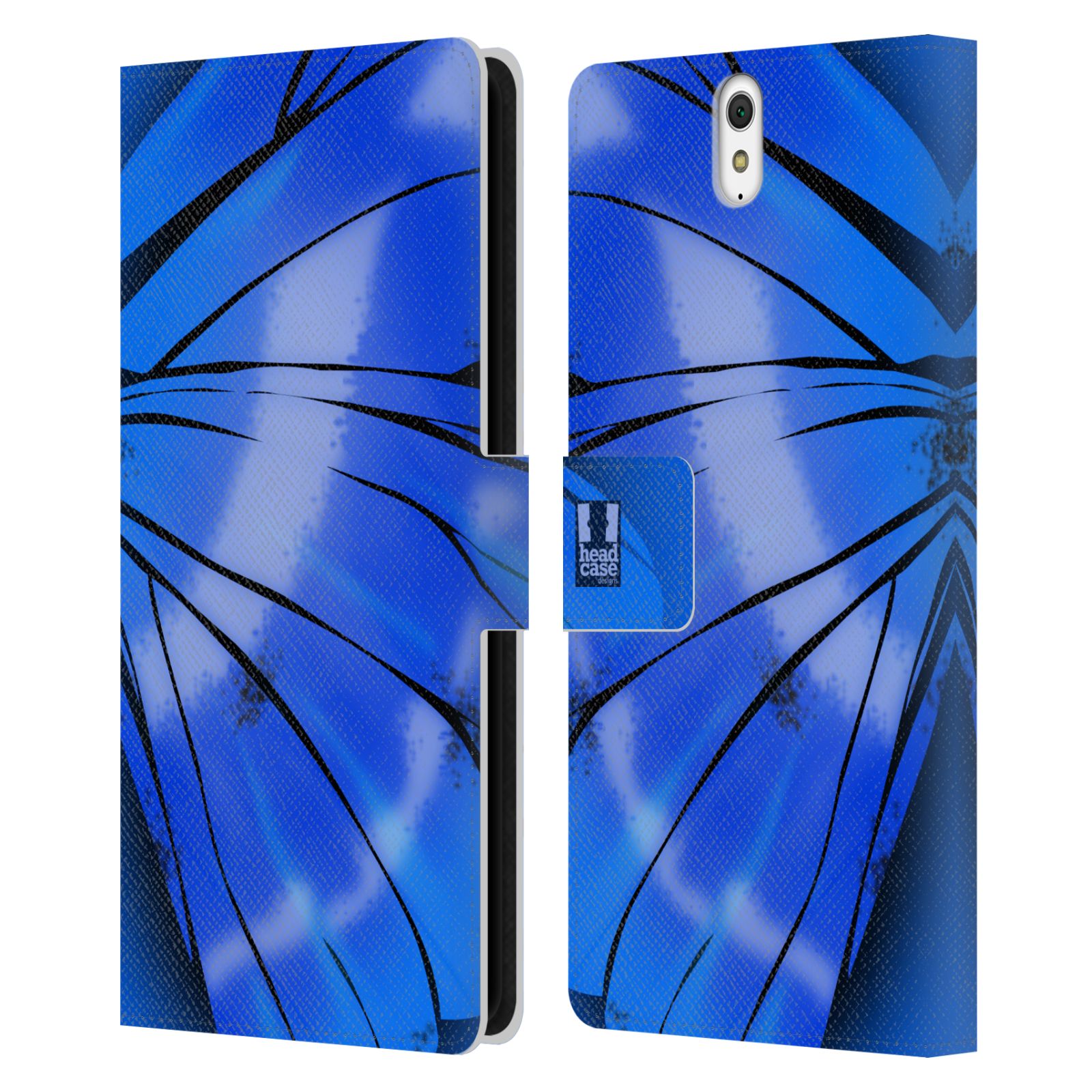 HEAD CASE Flipové pouzdro pro mobil SONY XPERIA C5 Ultra motýl a křídla kreslený vzor modrá zářivá