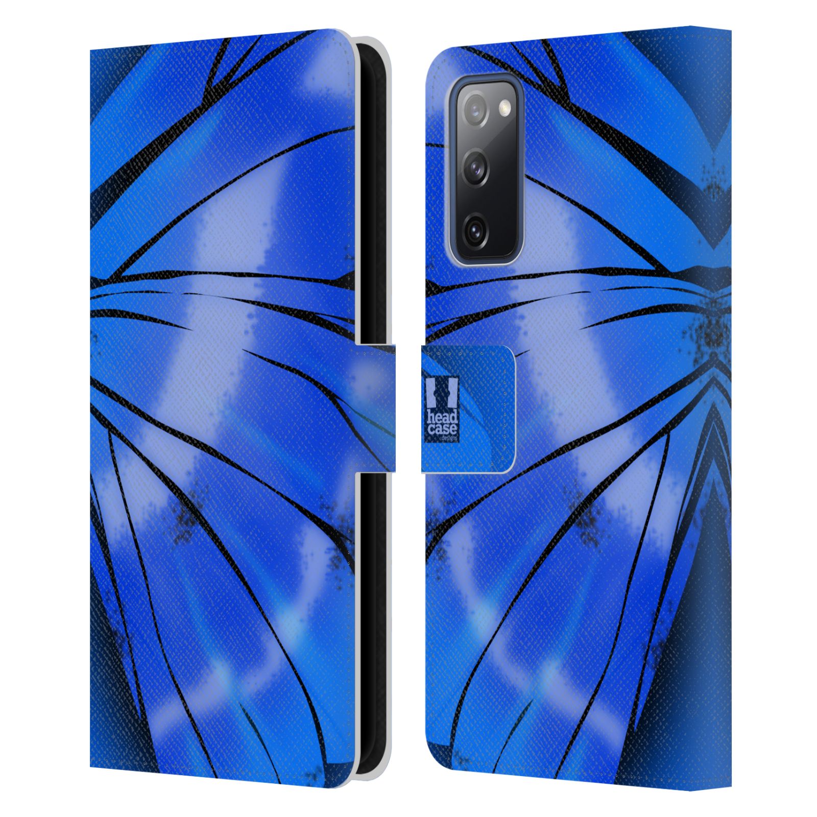 Pouzdro HEAD CASE na mobil Samsung Galaxy S20 FE / S20 FE 5G motýl a křídla kreslený vzor modrá zářivá