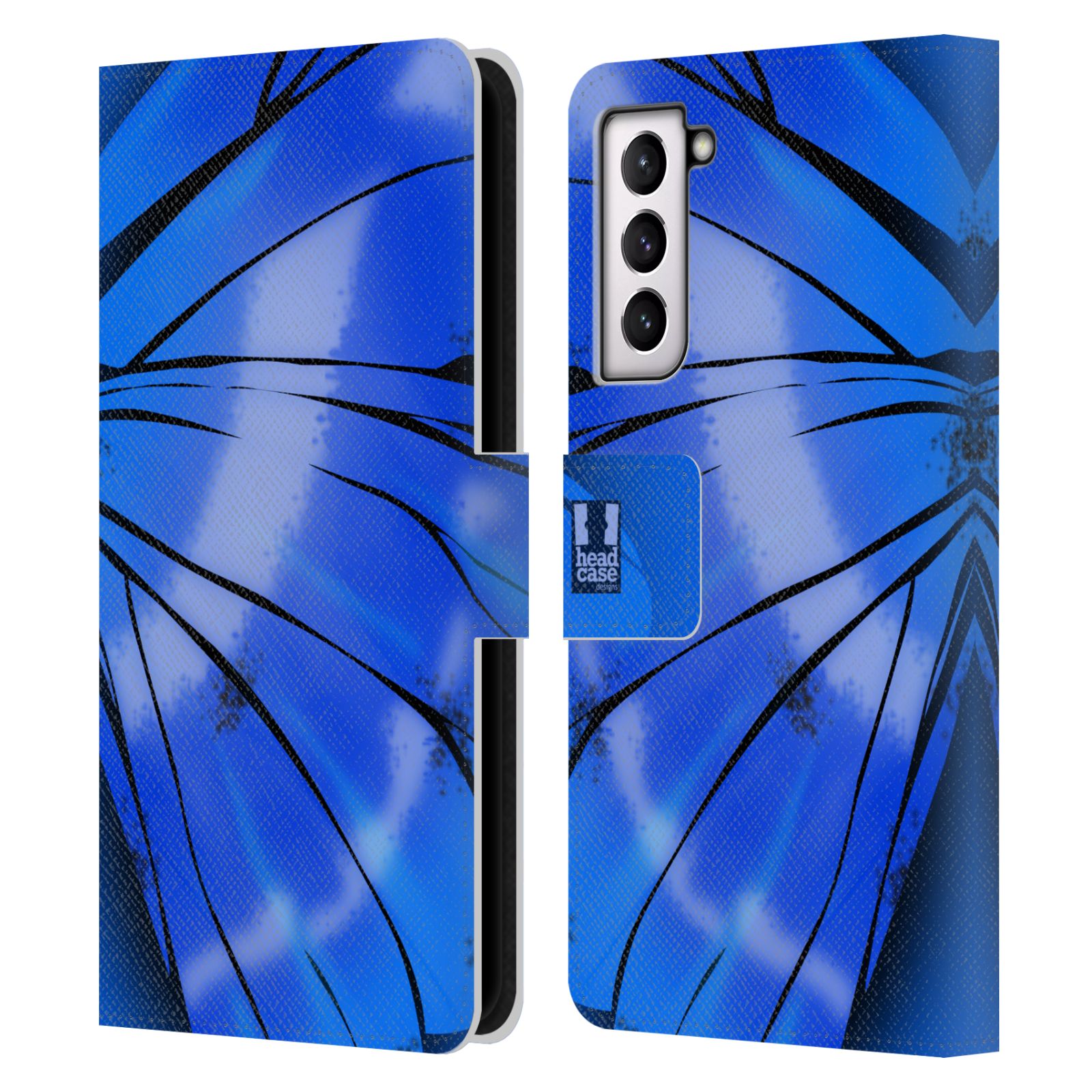 Pouzdro HEAD CASE na mobil Samsung Galaxy S21 / S21 5G motýl a křídla kreslený vzor modrá zářivá