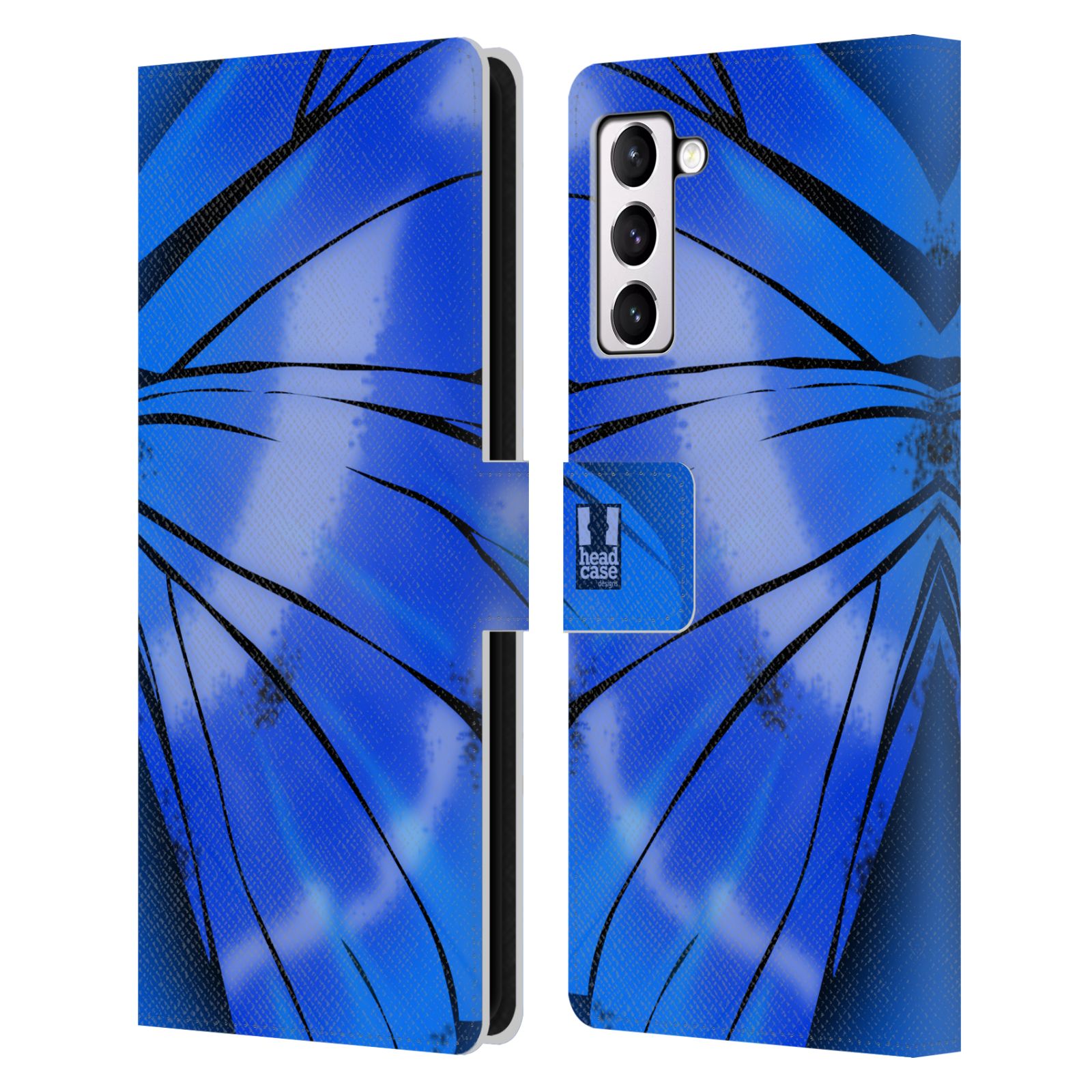 Pouzdro HEAD CASE na mobil Samsung Galaxy S21+ 5G / S21 PLUS 5G motýl a křídla kreslený vzor modrá zářivá