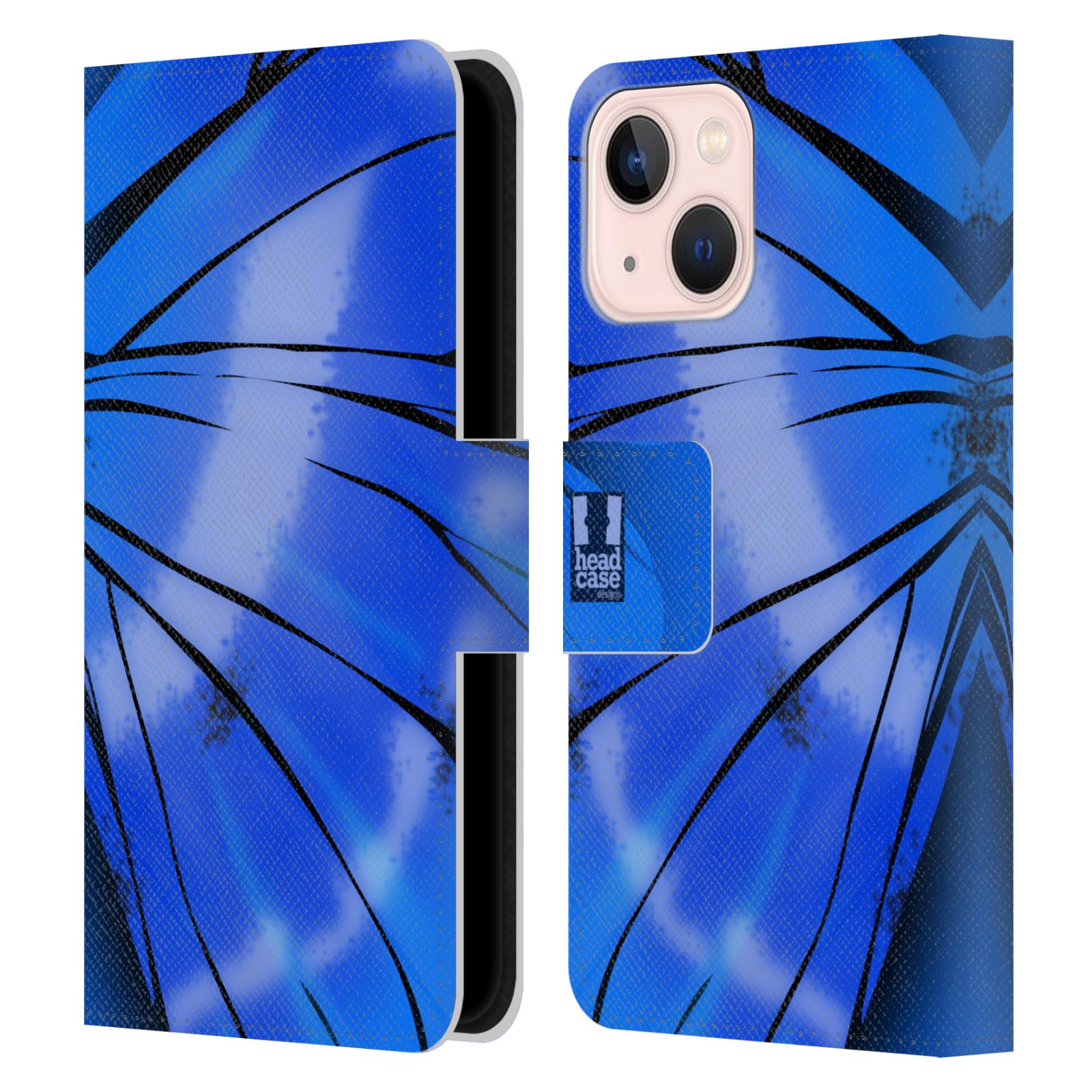 Pouzdro HEAD CASE na mobil Apple Iphone 13 MINI motýl a křídla kreslený vzor modrá zářivá