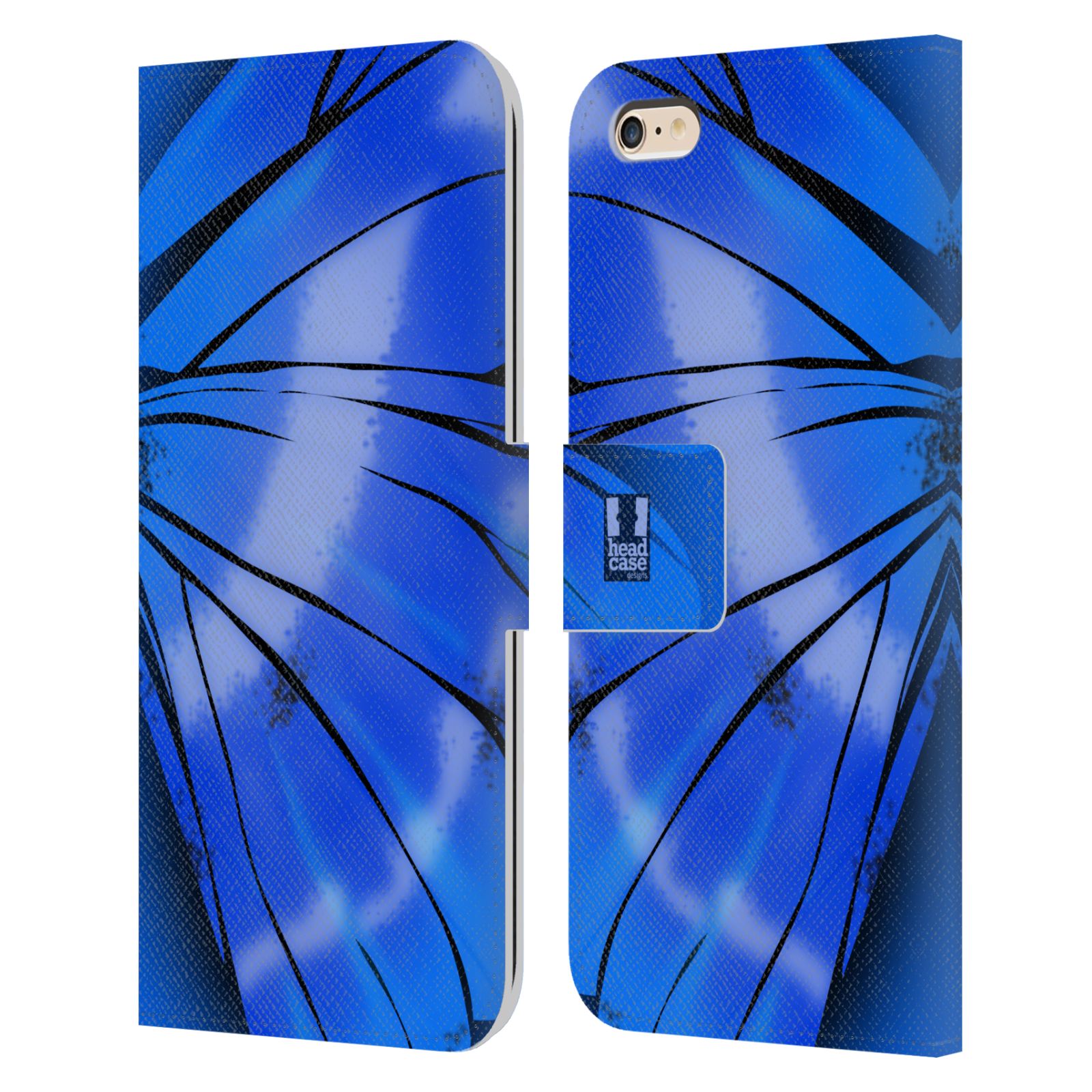 HEAD CASE Flipové pouzdro pro mobil Apple Iphone 6 PLUS / 6S PLUS motýl a křídla kreslený vzor modrá zářivá