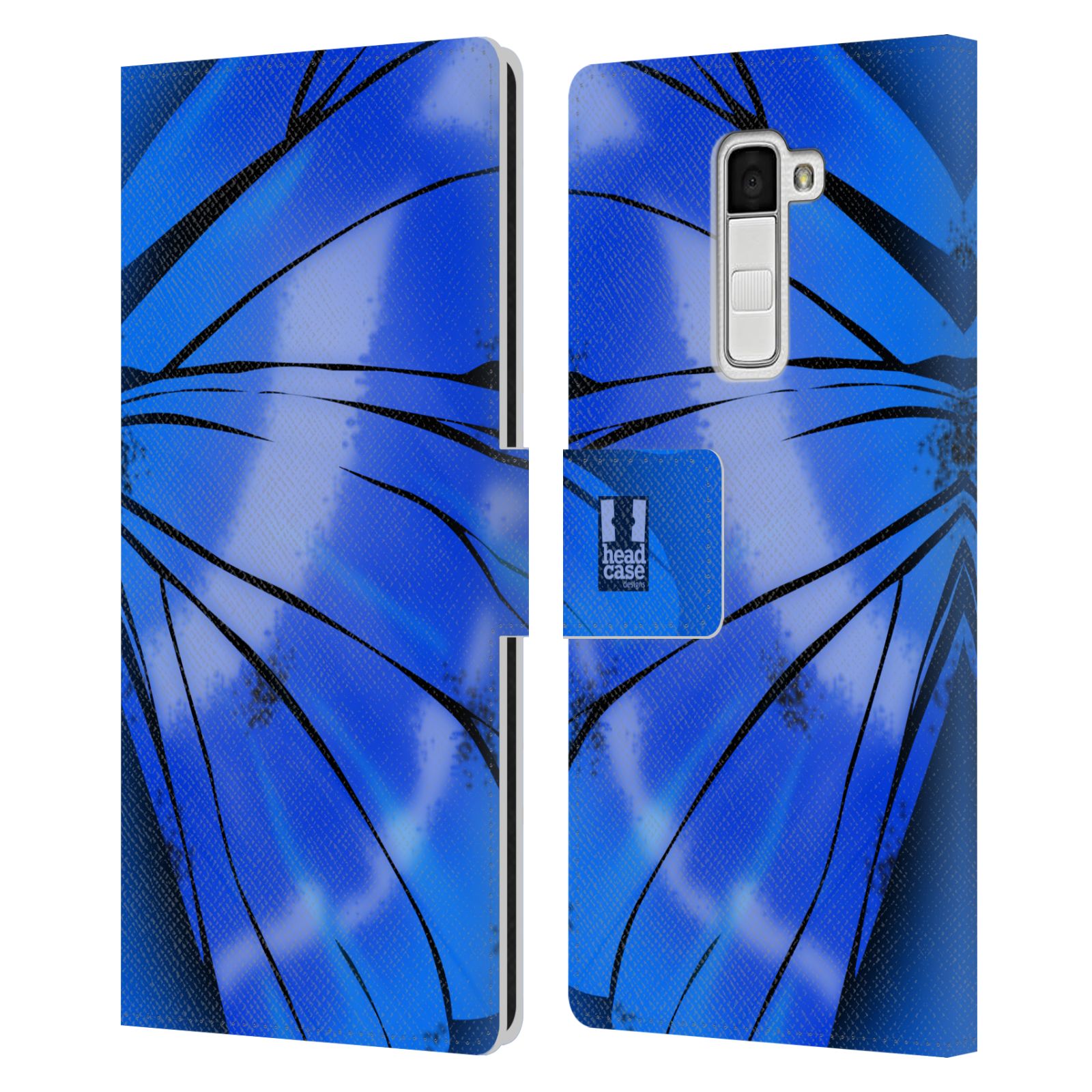 HEAD CASE Flipové pouzdro pro mobil LG K10 motýl a křídla kreslený vzor modrá zářivá