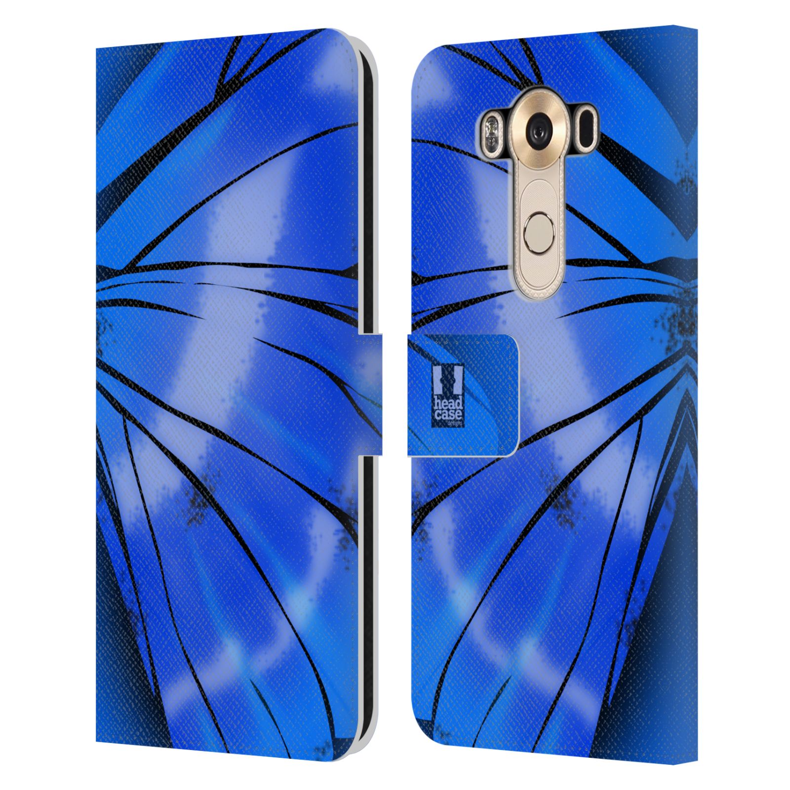 HEAD CASE Flipové pouzdro pro mobil LG V10 motýl a křídla kreslený vzor modrá zářivá