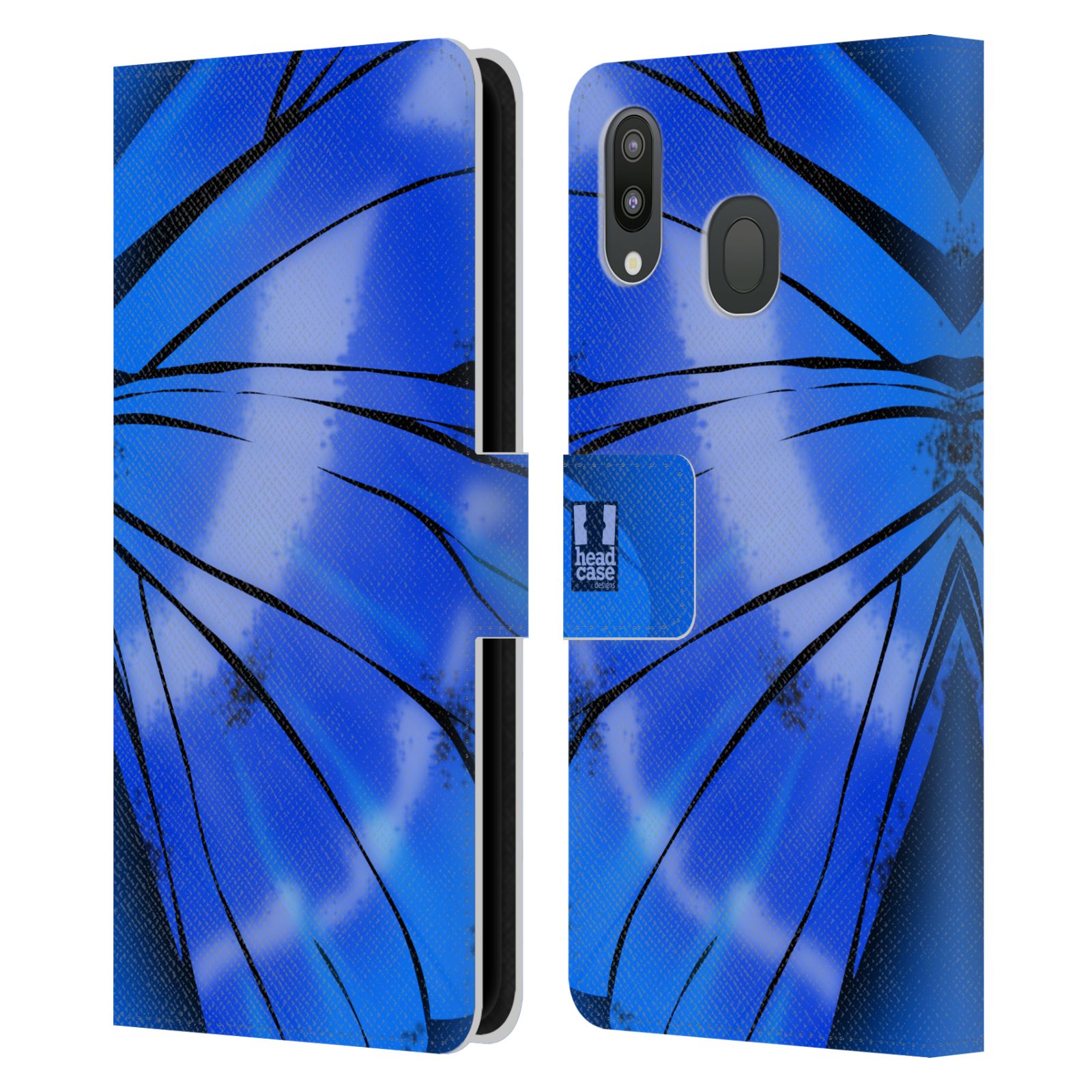 Pouzdro na mobil Samsung Galaxy M20 motýl a křídla kreslený vzor modrá zářivá