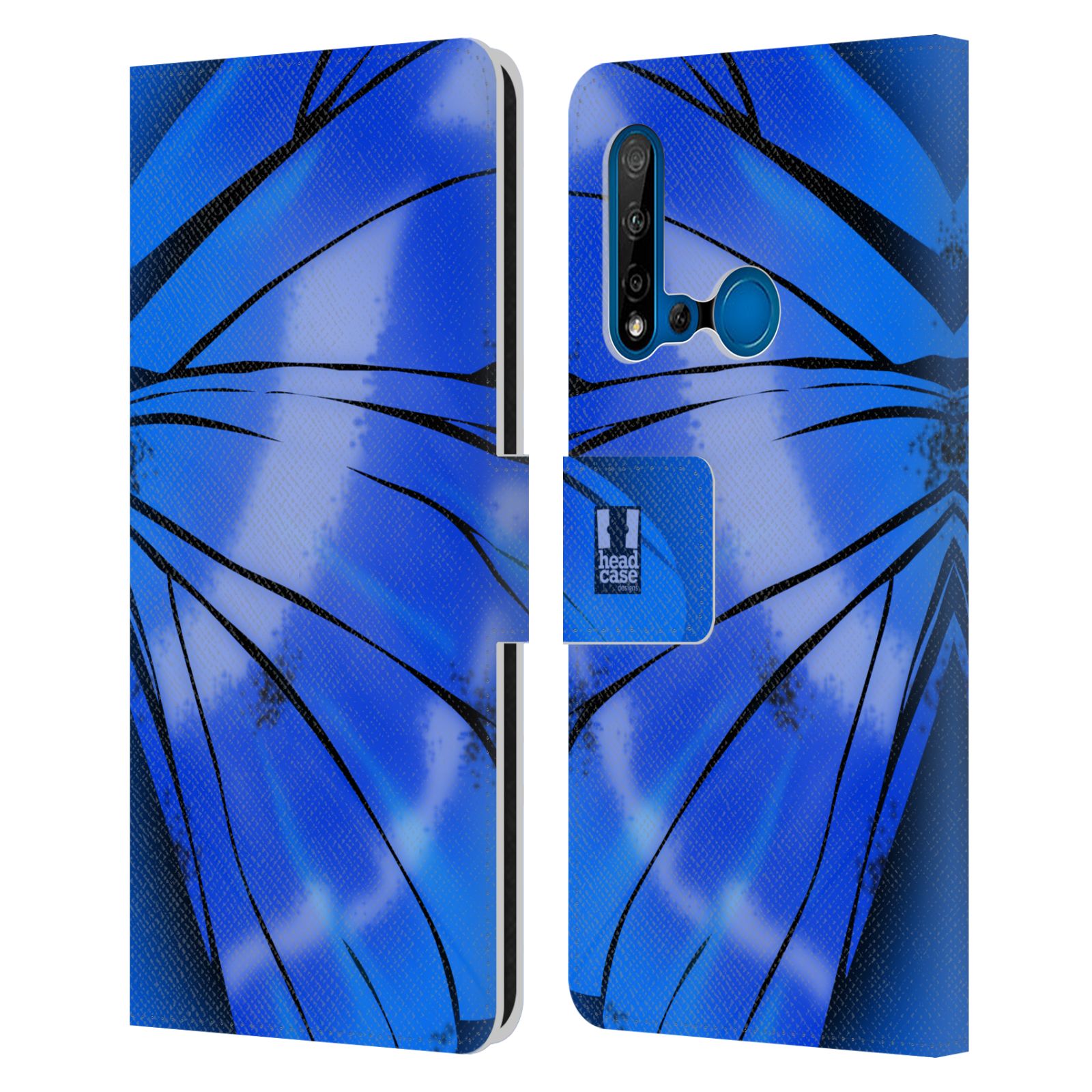 Pouzdro na mobil Huawei P20 LITE 2019 motýl a křídla kreslený vzor modrá zářivá