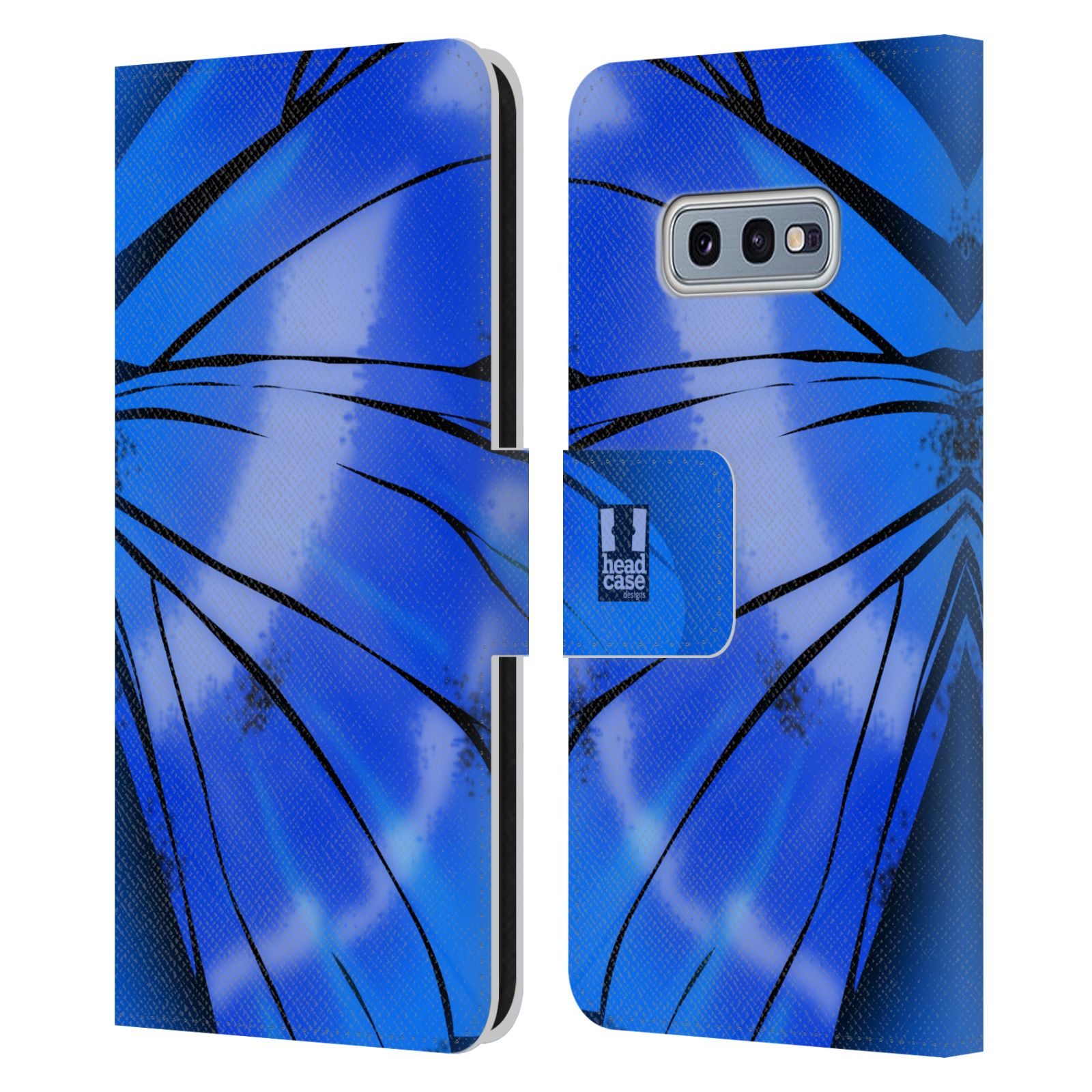 Pouzdro HEAD CASE na mobil Samsung Galaxy S10e motýl a křídla kreslený vzor modrá zářivá