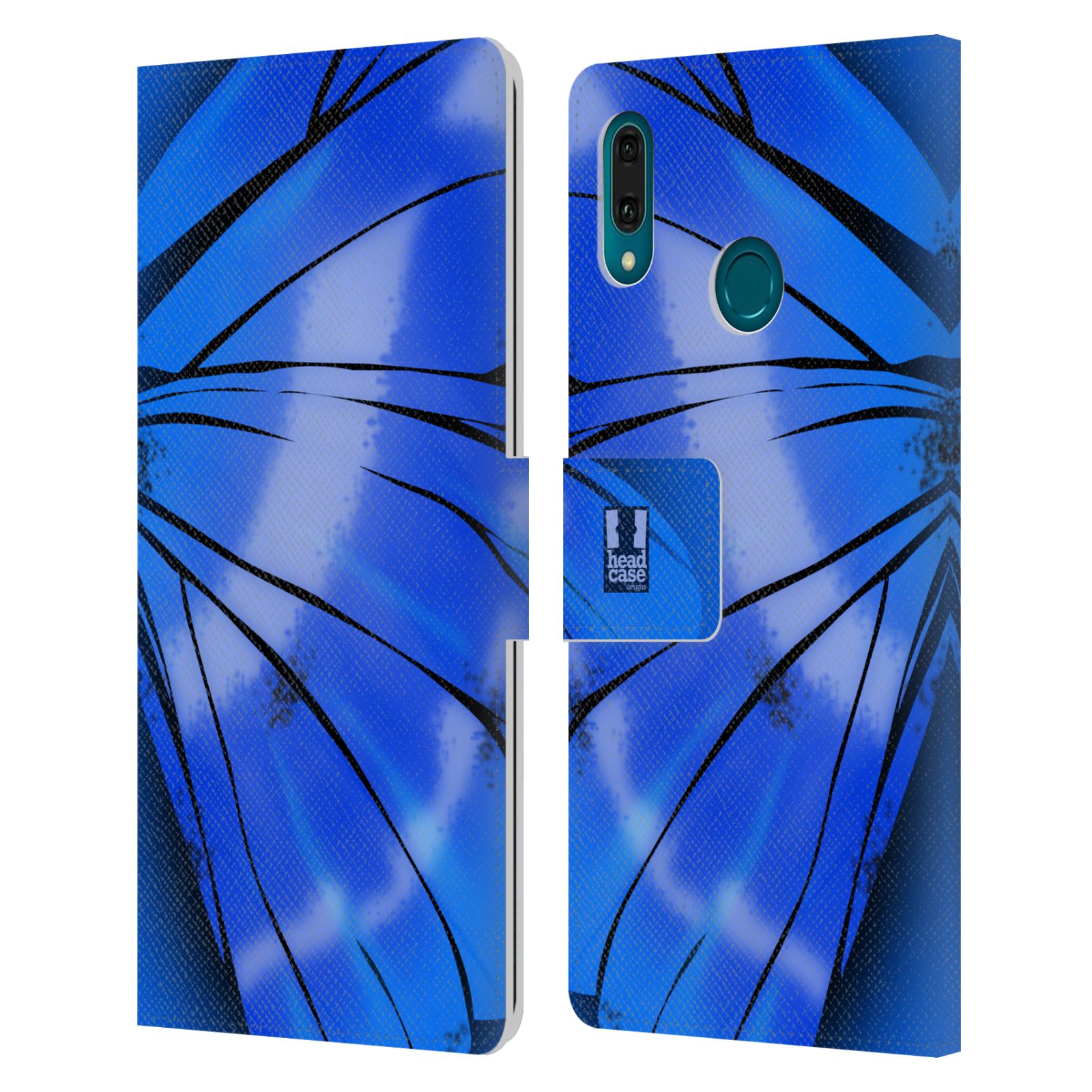 Pouzdro na mobil Huawei Y9 2019 motýl a křídla kreslený vzor modrá zářivá
