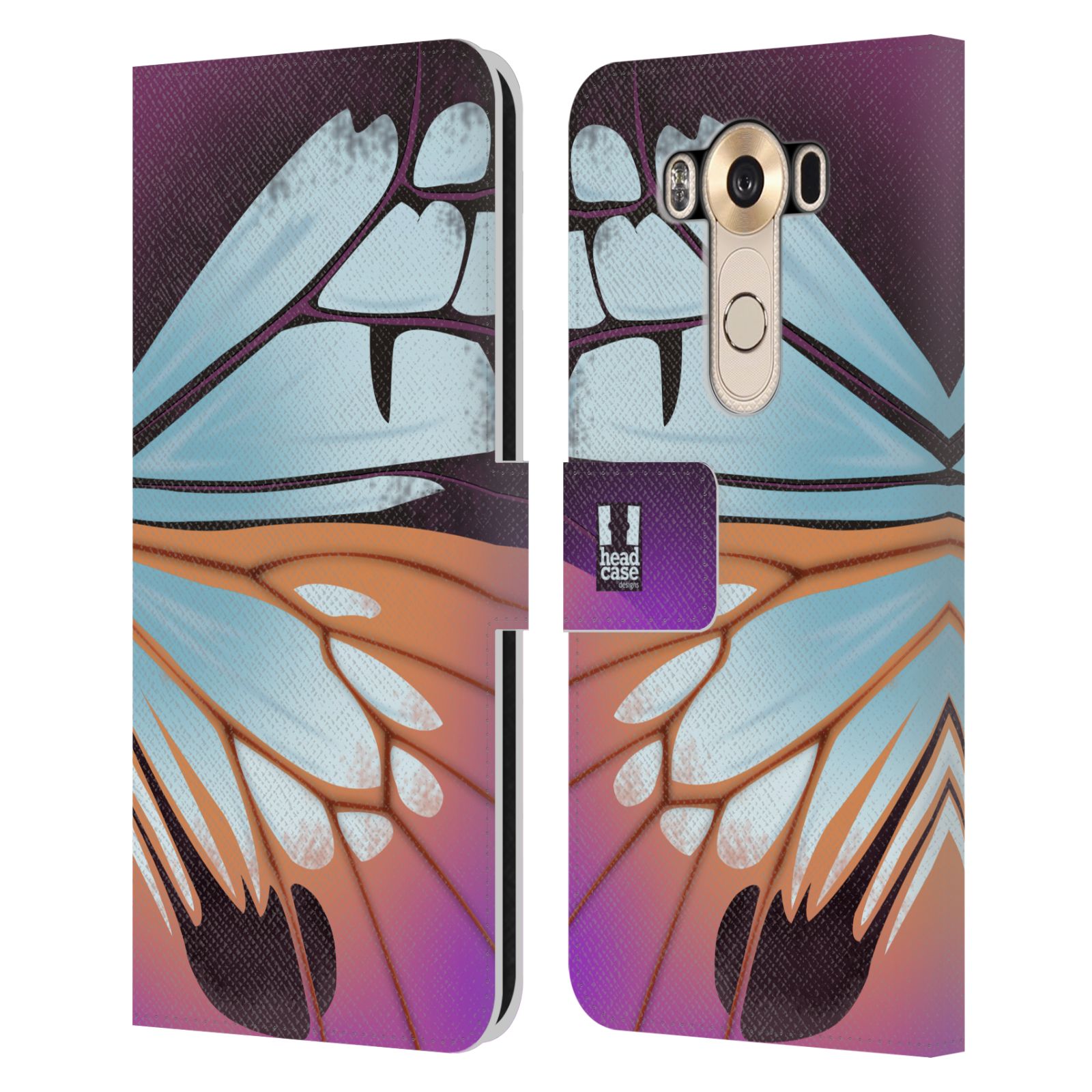 HEAD CASE Flipové pouzdro pro mobil LG V10 motýl a křídla kreslený vzor fialová a modrá