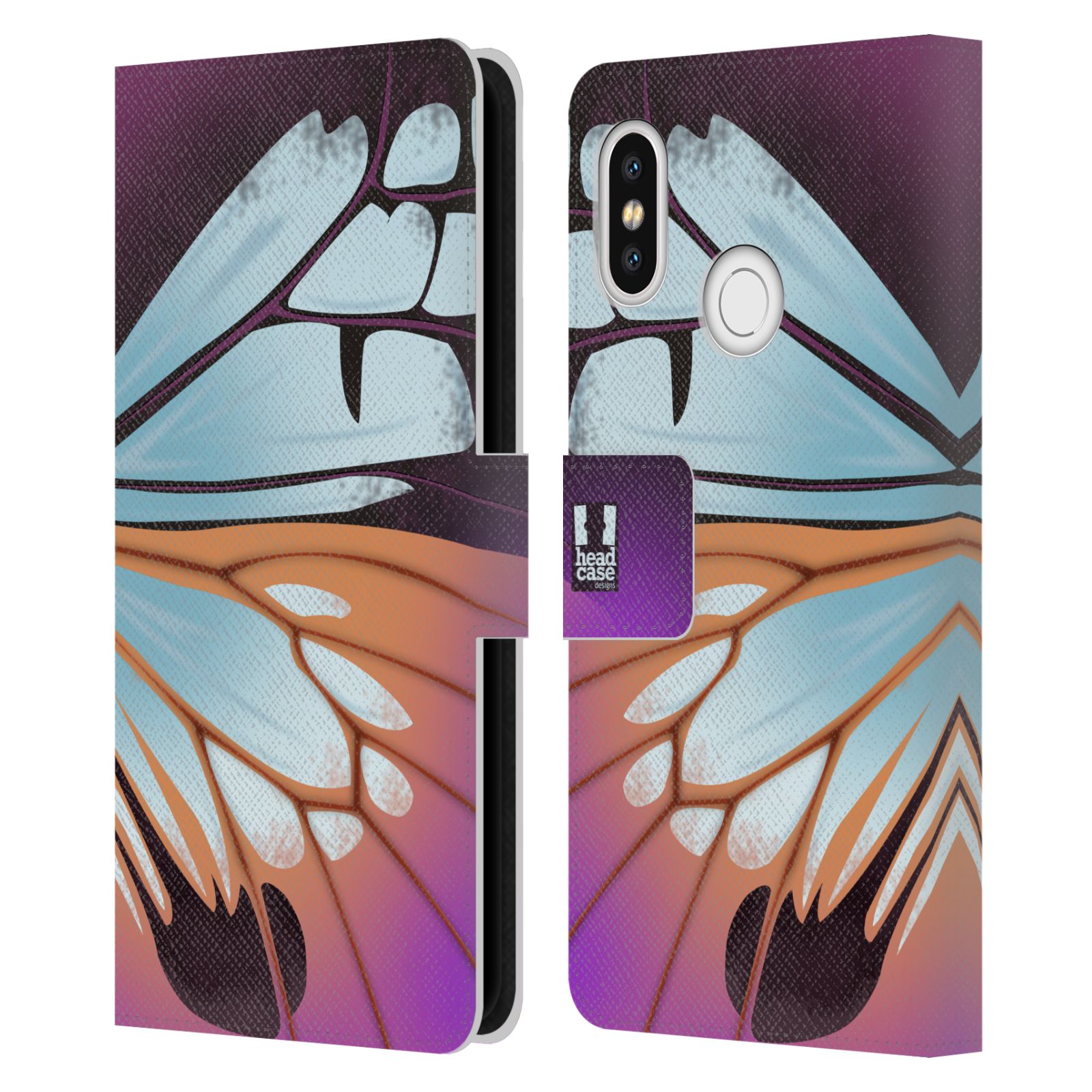 HEAD CASE Flipové pouzdro pro mobil Xiaomi Mi 8 motýl a křídla kreslený vzor fialová a modrá