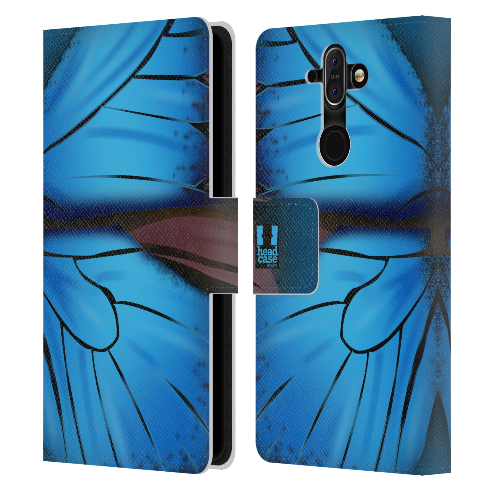 HEAD CASE Flipové pouzdro pro mobil Nokia 8 SIROCCO motýl a křídla kreslený vzor modrá barva