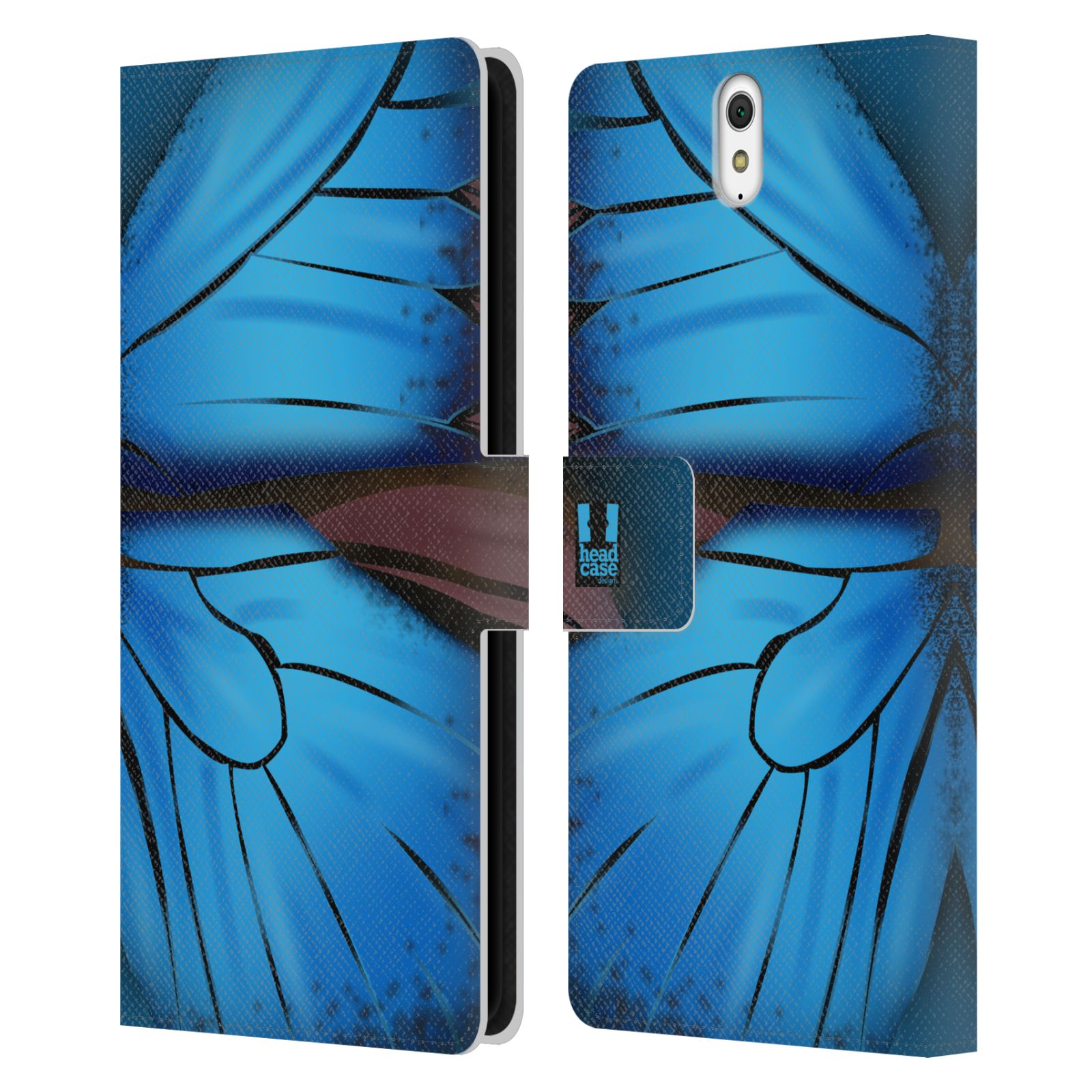 HEAD CASE Flipové pouzdro pro mobil SONY XPERIA C5 Ultra motýl a křídla kreslený vzor modrá barva