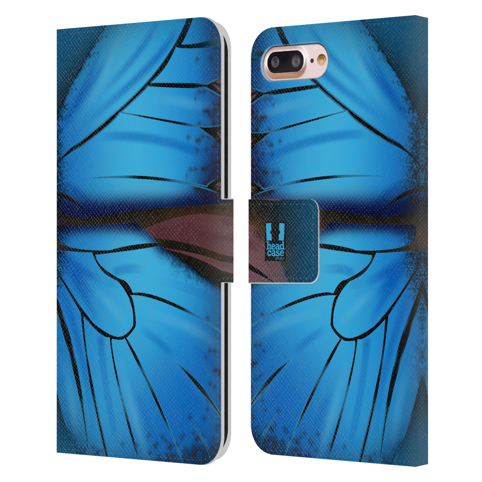 HEAD CASE Flipové pouzdro pro mobil Apple Iphone 7 PLUS / 8 PLUS motýl a křídla kreslený vzor modrá barva