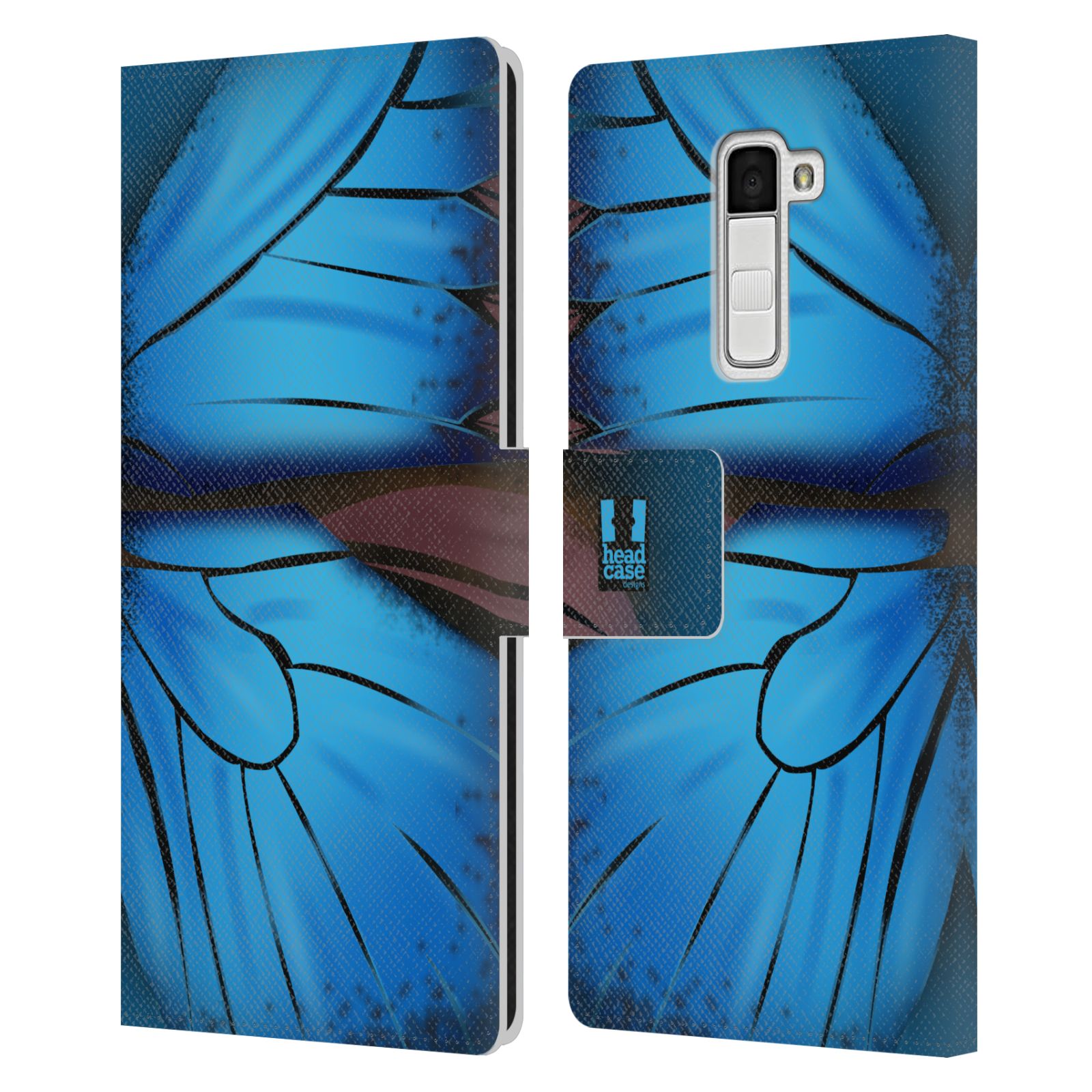 HEAD CASE Flipové pouzdro pro mobil LG K10 motýl a křídla kreslený vzor modrá barva