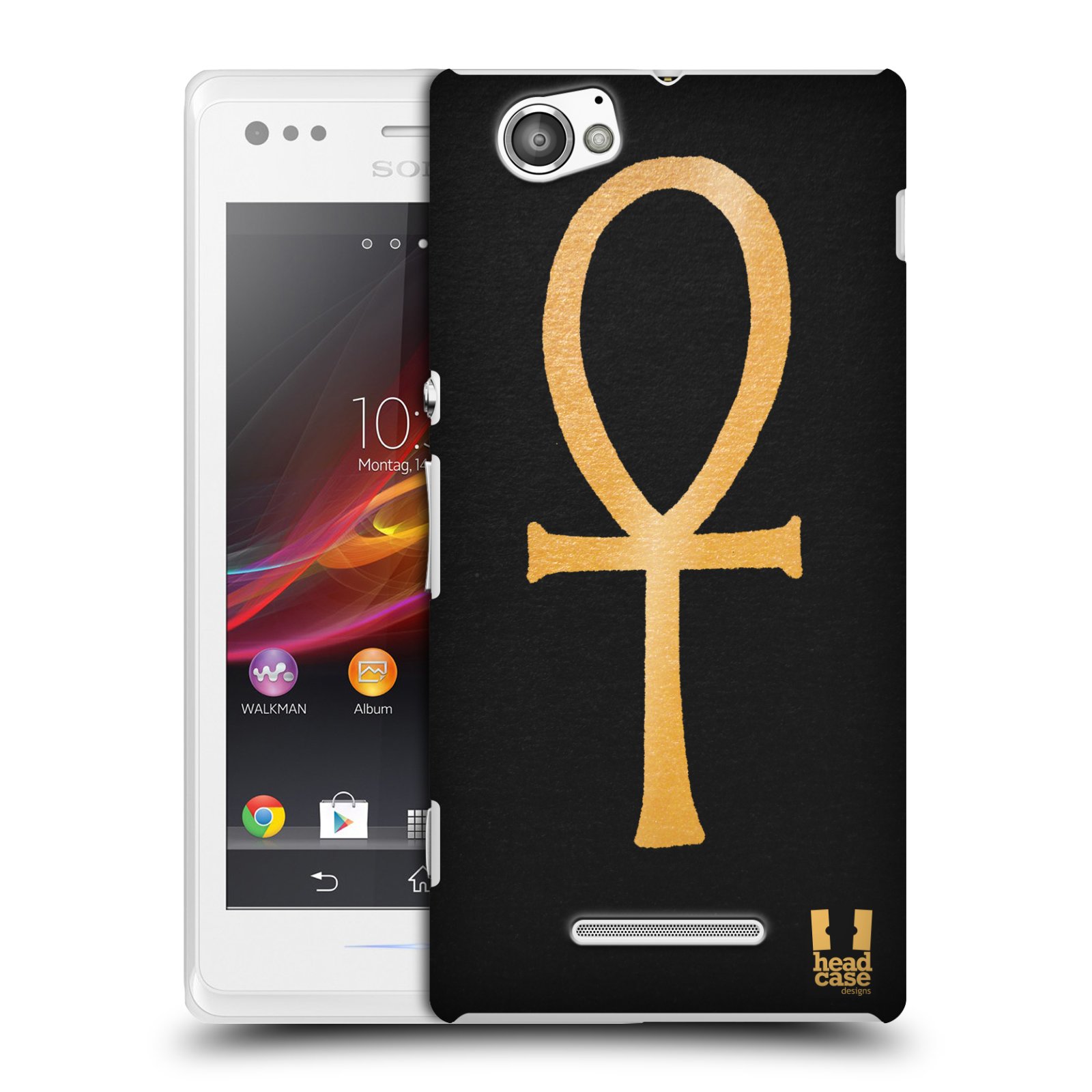 HEAD CASE plastový obal na mobil Sony Xperia M vzor EGYPT zlatá a černá SYMBOL ŽIVOTA