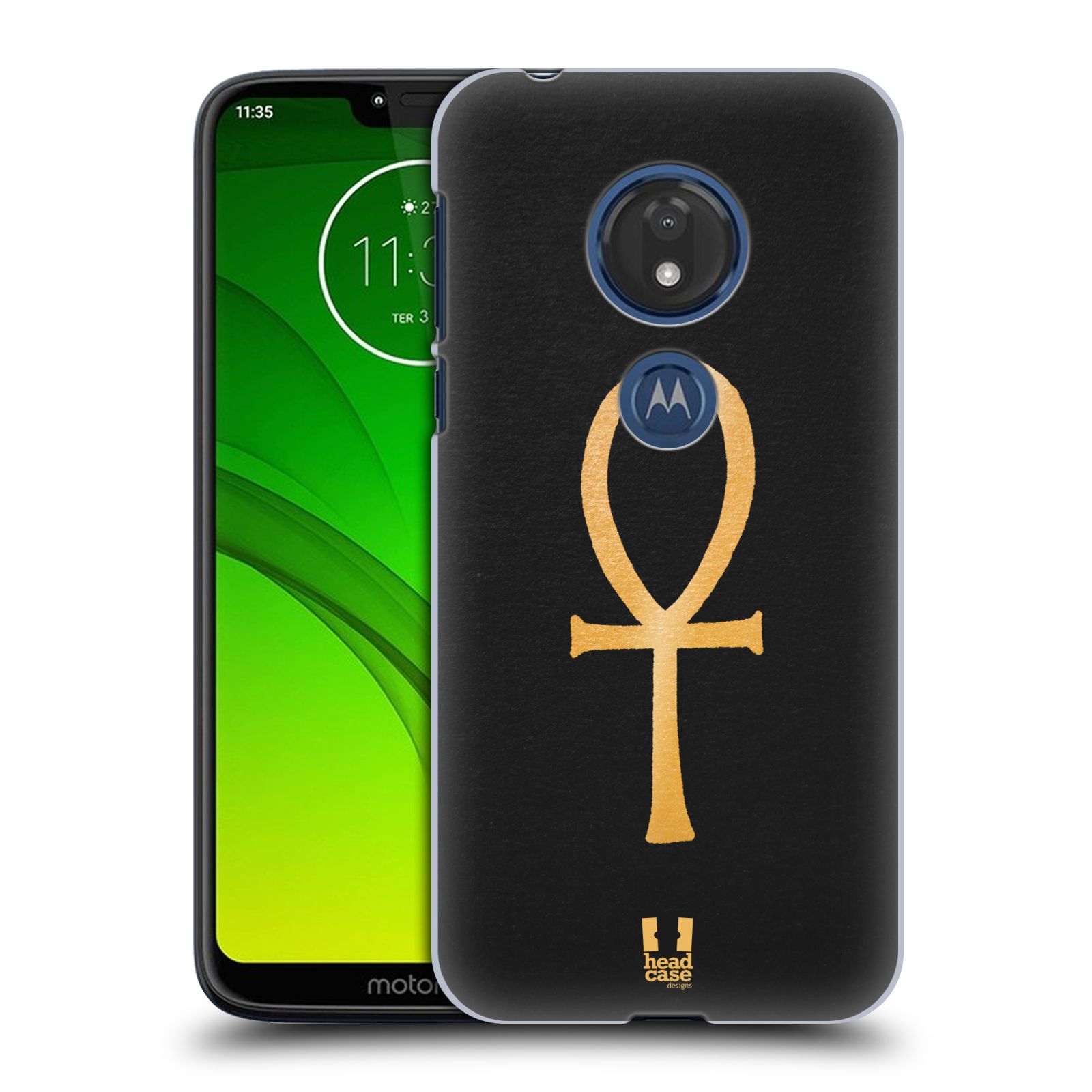 Pouzdro na mobil Motorola Moto G7 Play vzor EGYPT zlatá a černá SYMBOL ŽIVOTA