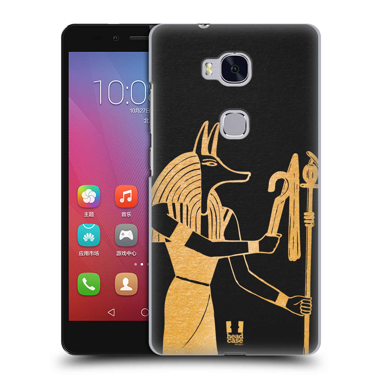 HEAD CASE pevný plastový obal na mobil HUAWEI HONOR 5X vzor EGYPT zlatá a černá Anubis