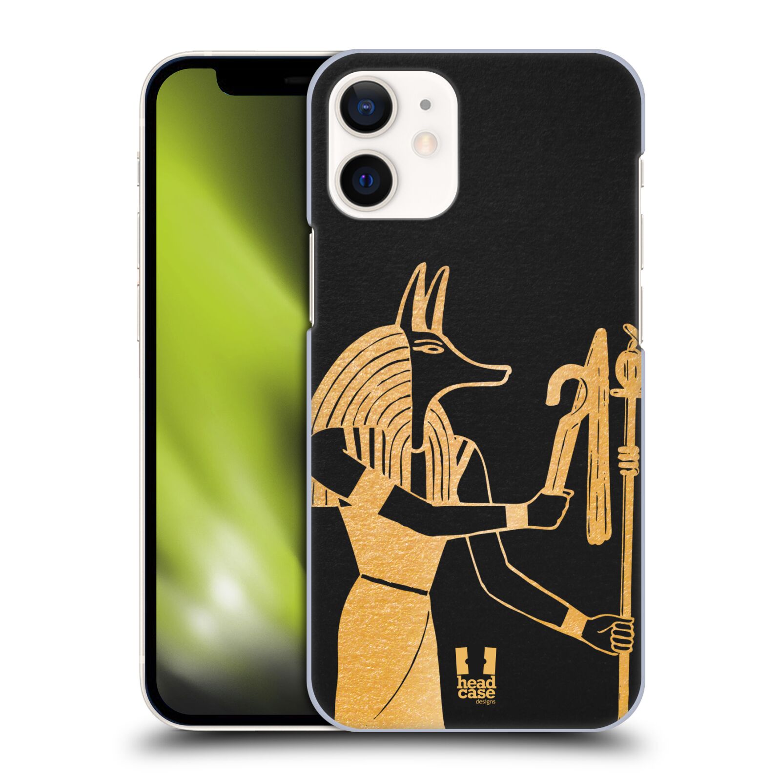 Plastový obal na mobil Apple Iphone 12 MINI vzor EGYPT zlatá a černá Anubis