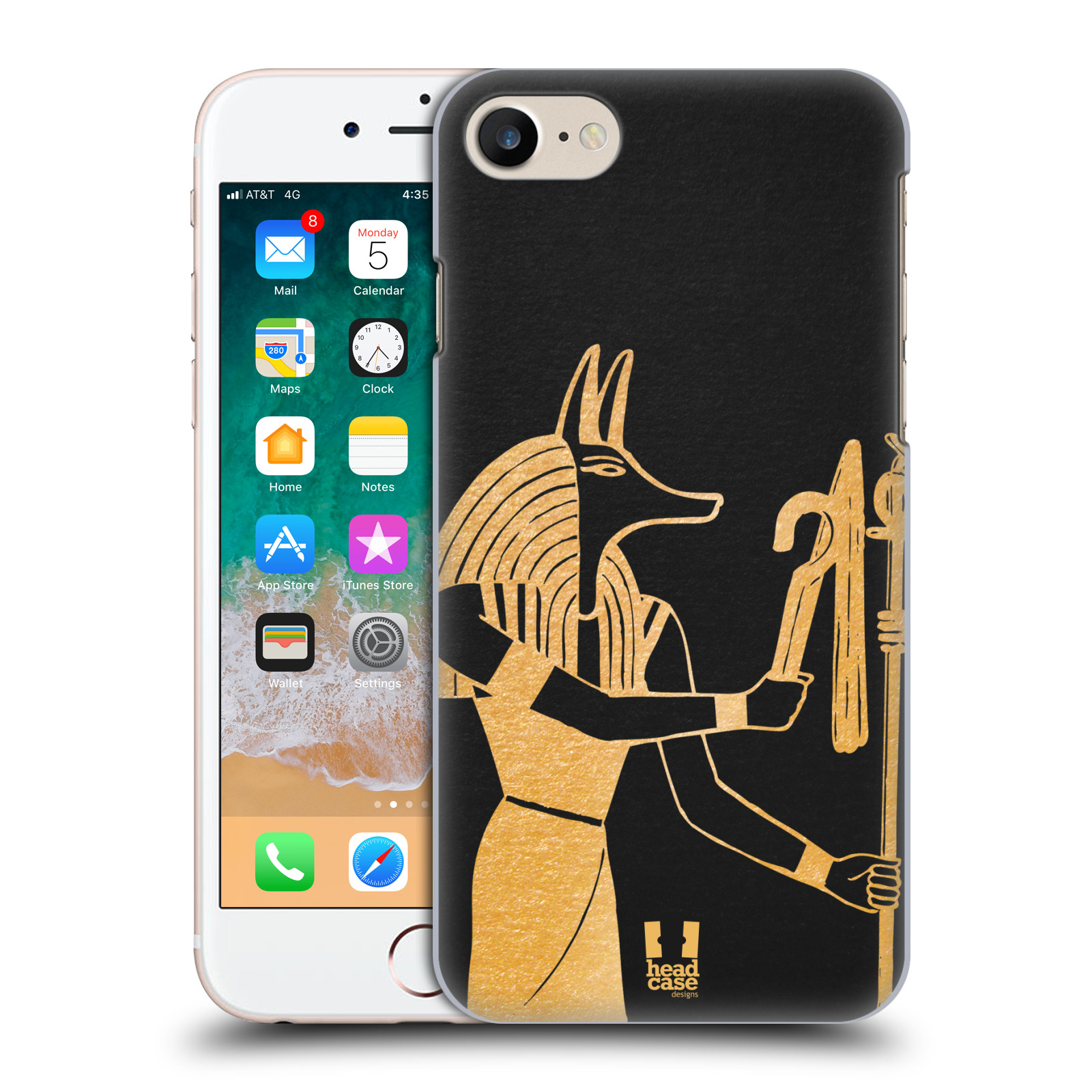 HEAD CASE plastový obal na mobil Apple Iphone 7 vzor EGYPT zlatá a černá Anubis
