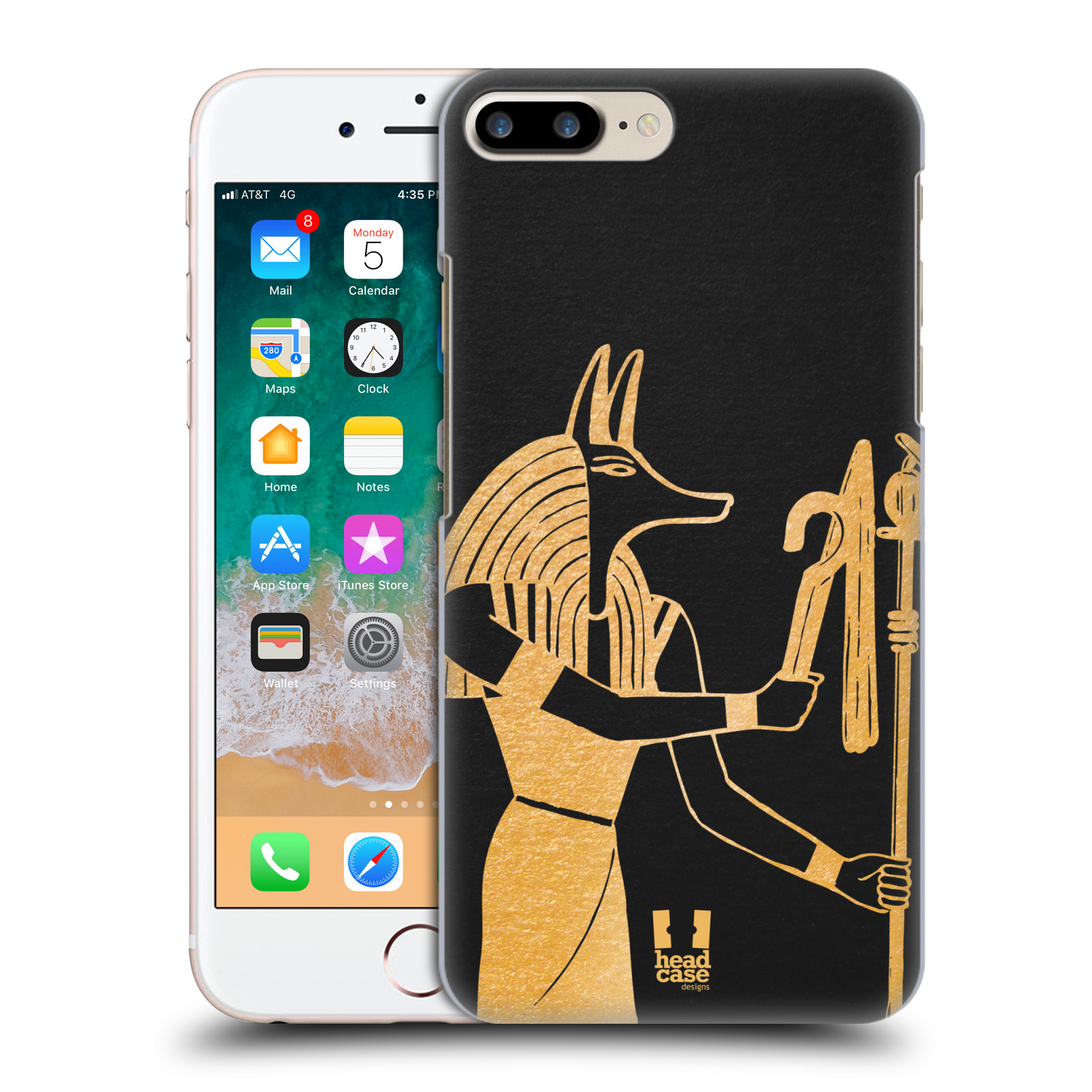 Plastové pouzdro pro mobil Apple Iphone 8 PLUS vzor EGYPT zlatá a černá Anubis