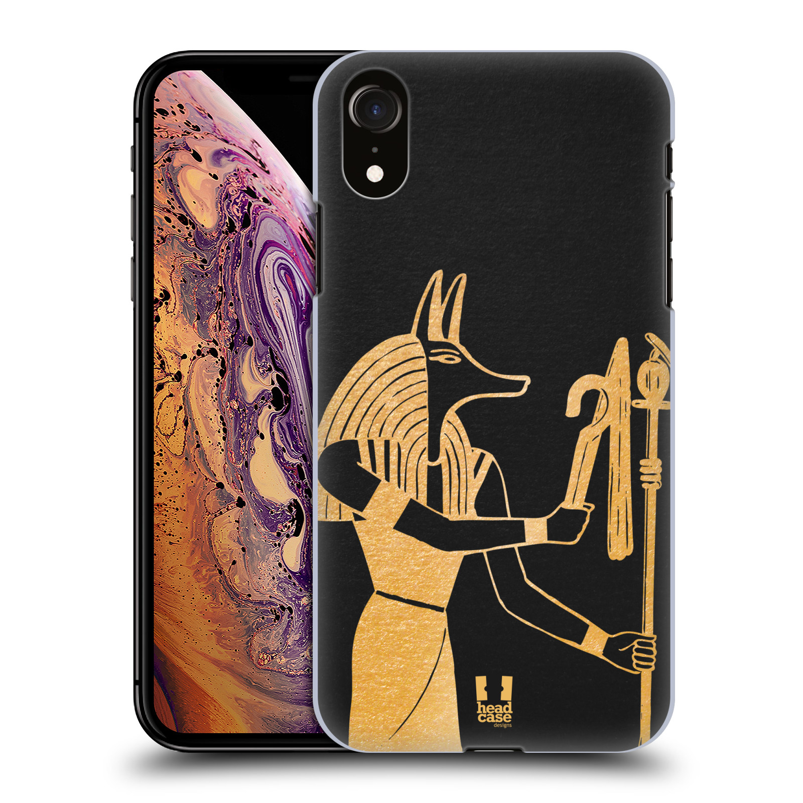 HEAD CASE plastový obal na mobil Apple Iphone XR vzor EGYPT zlatá a černá Anubis
