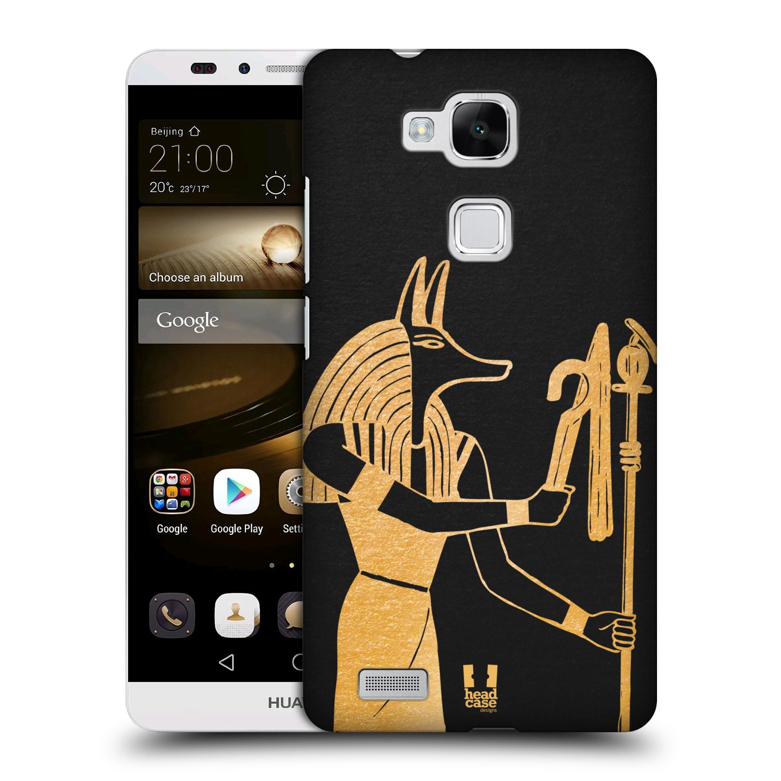 HEAD CASE plastový obal na mobil Huawei Mate 7 vzor EGYPT zlatá a černá Anubis