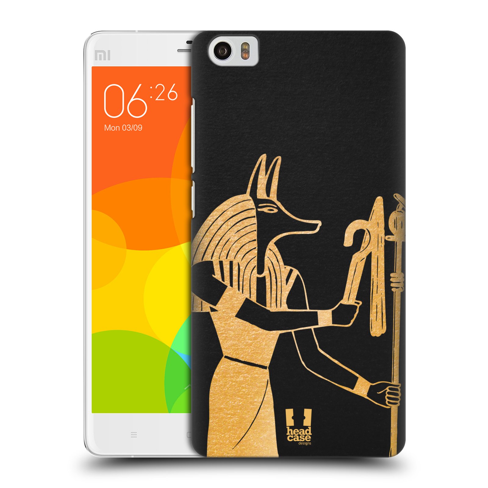 HEAD CASE pevný plastový obal na mobil XIAOMI Mi Note vzor EGYPT zlatá a černá Anubis