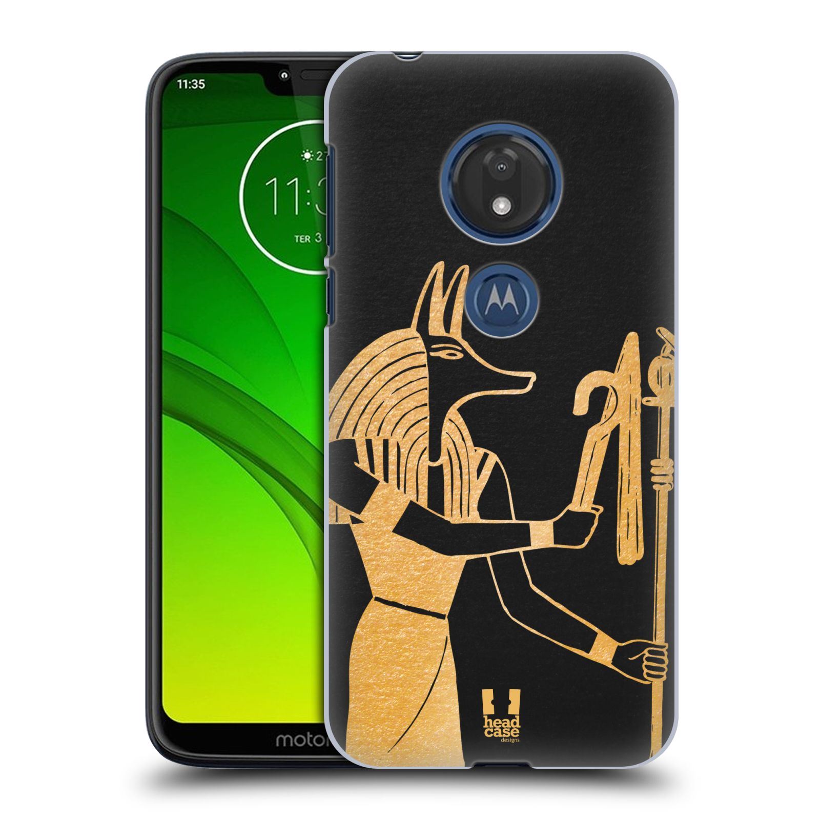 Pouzdro na mobil Motorola Moto G7 Play vzor EGYPT zlatá a černá Anubis
