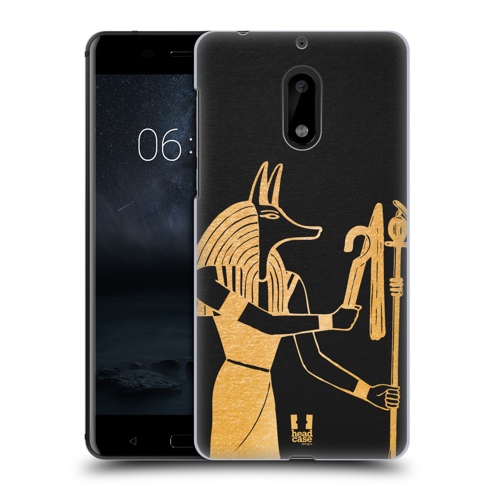 HEAD CASE plastový obal na mobil Nokia 6 vzor EGYPT zlatá a černá Anubis