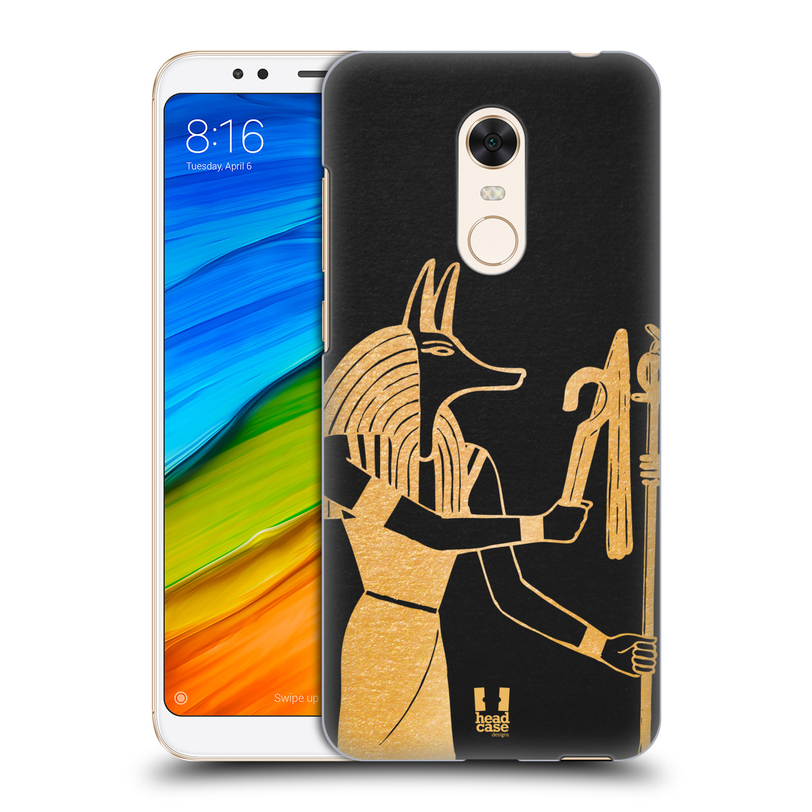 HEAD CASE plastový obal na mobil Xiaomi Redmi 5 PLUS vzor EGYPT zlatá a černá Anubis