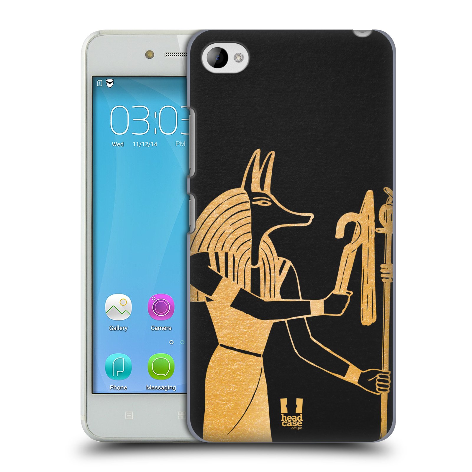 HEAD CASE pevný plastový obal na mobil LENOVO S90 vzor EGYPT zlatá a černá Anubis