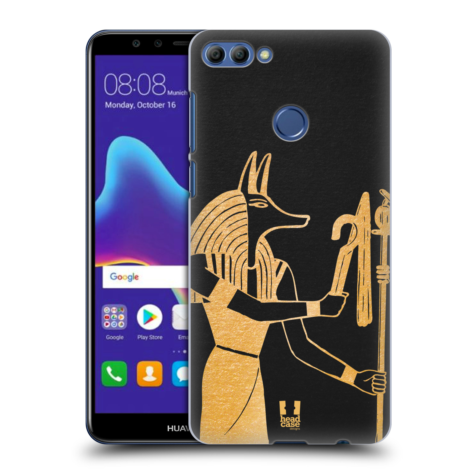 HEAD CASE plastový obal na mobil Huawei Y9 2018 vzor EGYPT zlatá a černá Anubis
