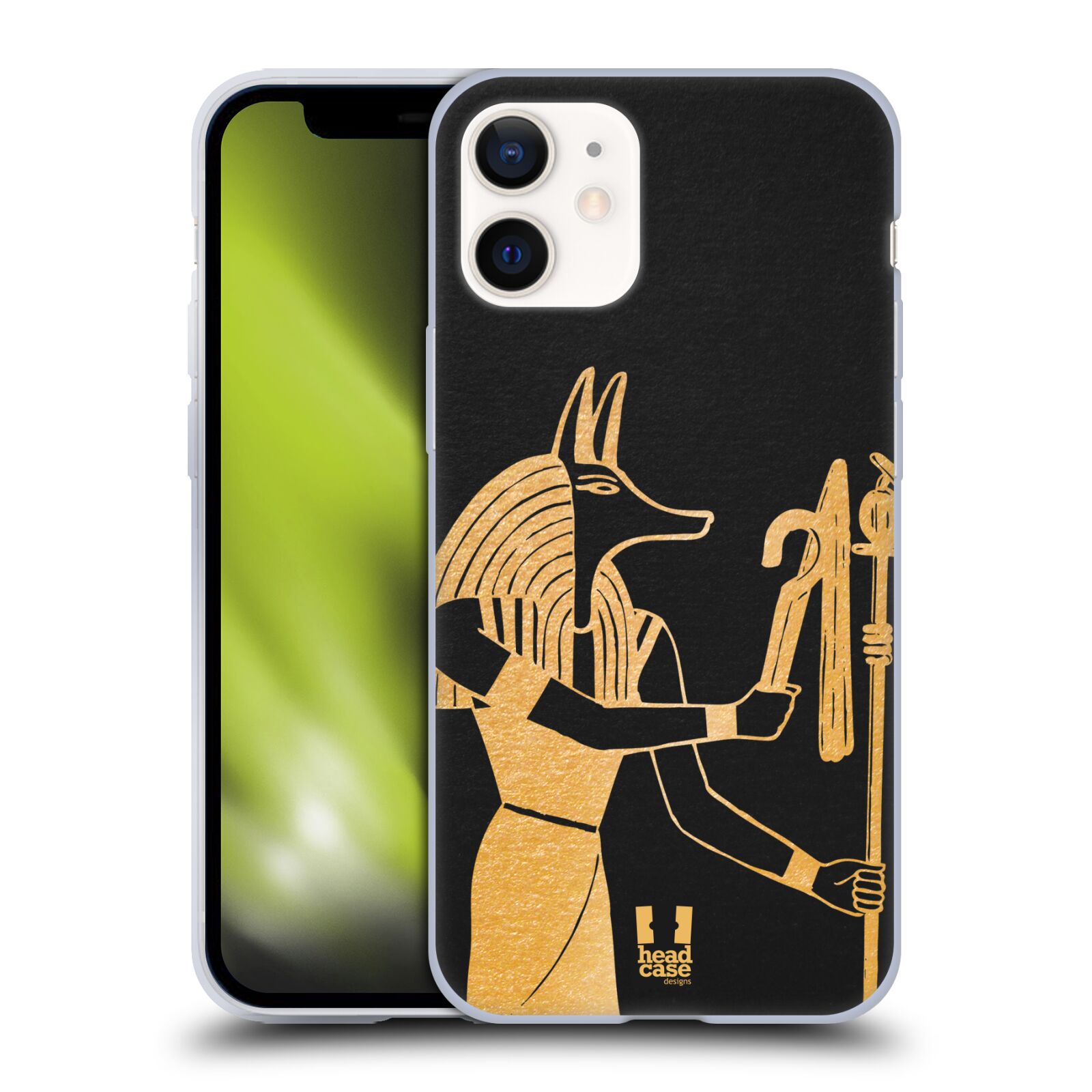 Plastový obal na mobil Apple Iphone 12 MINI vzor EGYPT zlatá a černá Anubis